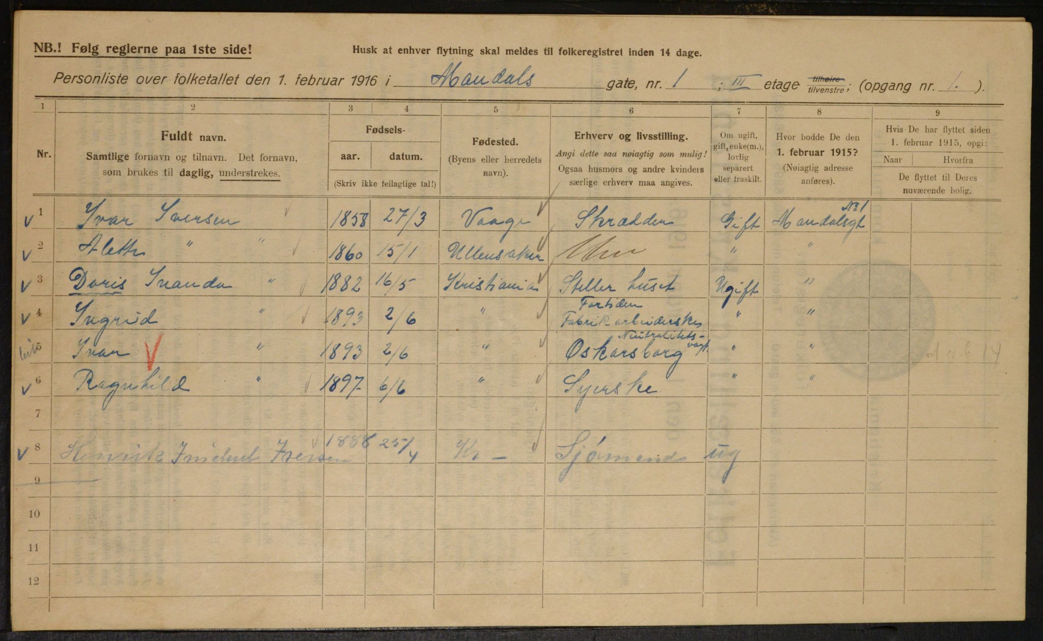 OBA, Kommunal folketelling 1.2.1916 for Kristiania, 1916, s. 61477