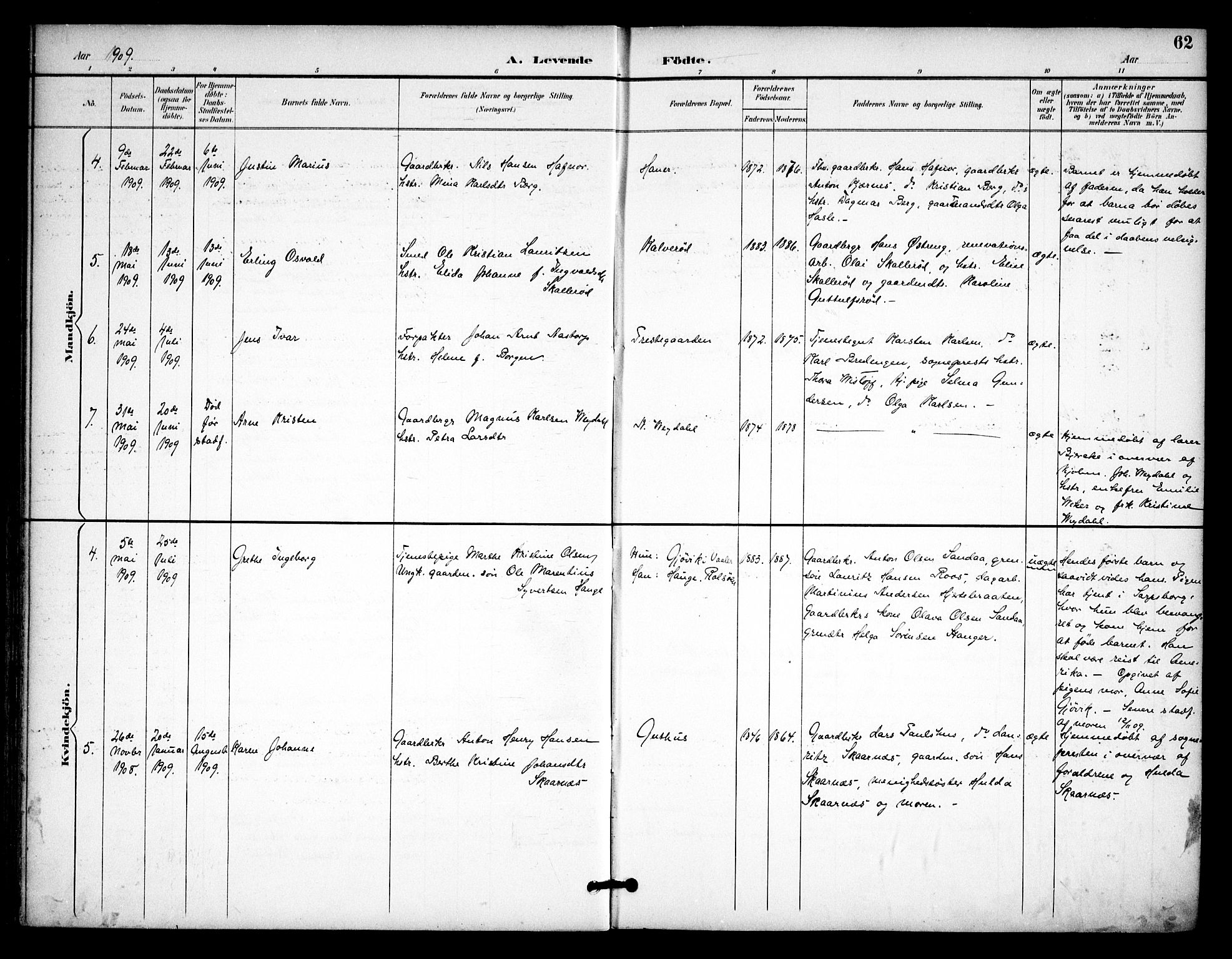 Våler prestekontor Kirkebøker, AV/SAO-A-11083/F/Fa/L0011: Ministerialbok nr. I 11, 1893-1909, s. 62