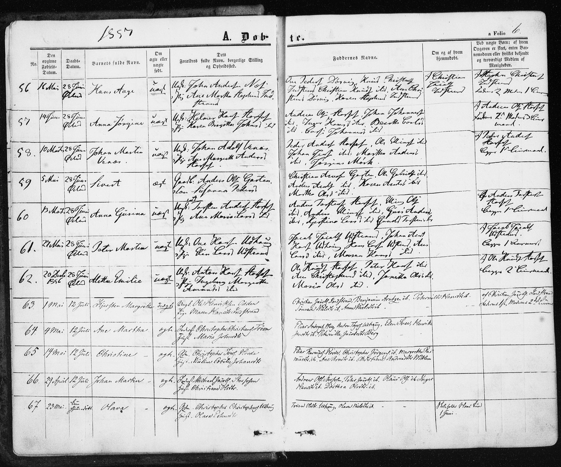 Ministerialprotokoller, klokkerbøker og fødselsregistre - Sør-Trøndelag, SAT/A-1456/659/L0737: Ministerialbok nr. 659A07, 1857-1875, s. 6