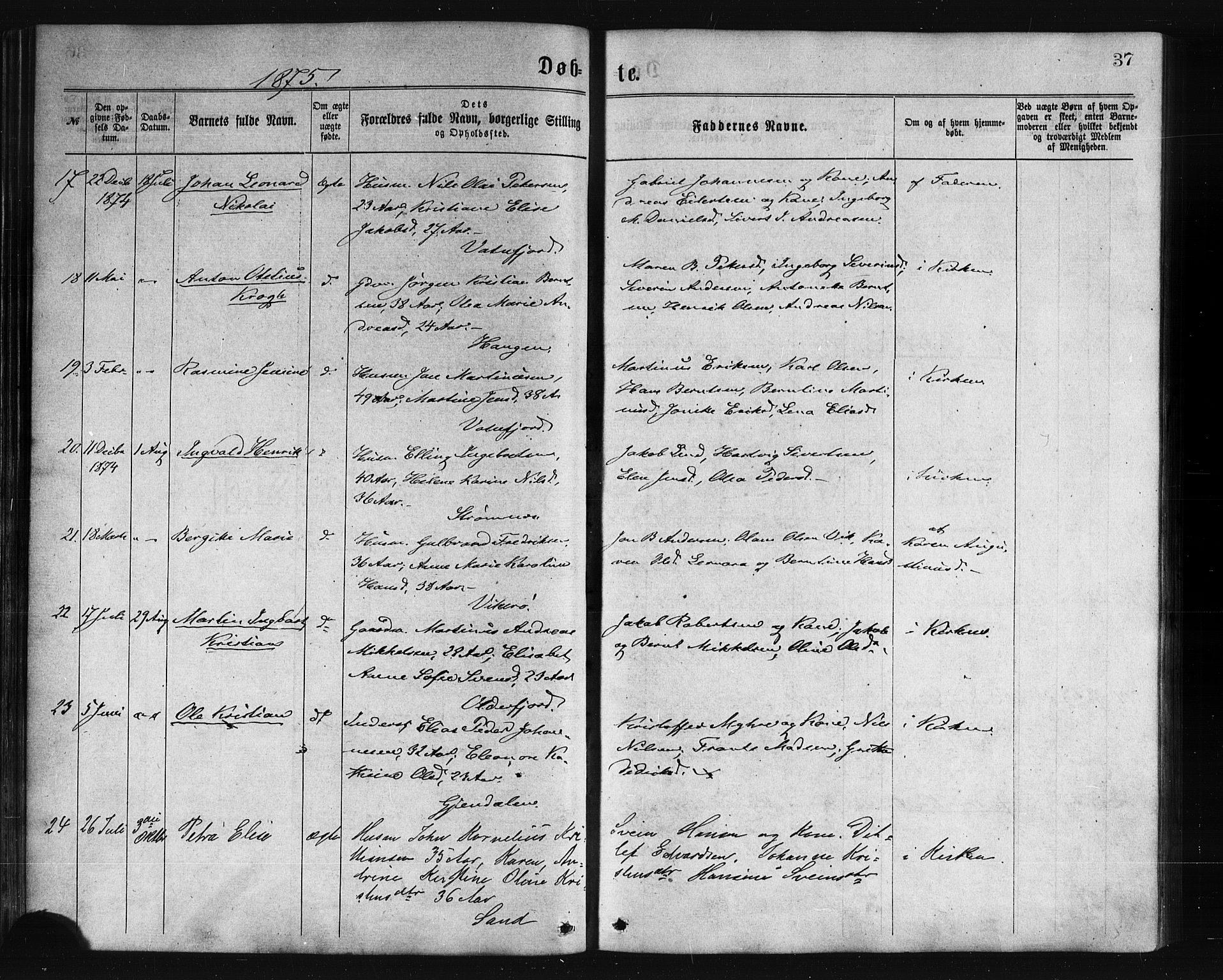 Ministerialprotokoller, klokkerbøker og fødselsregistre - Nordland, AV/SAT-A-1459/876/L1096: Ministerialbok nr. 876A02, 1870-1886, s. 37