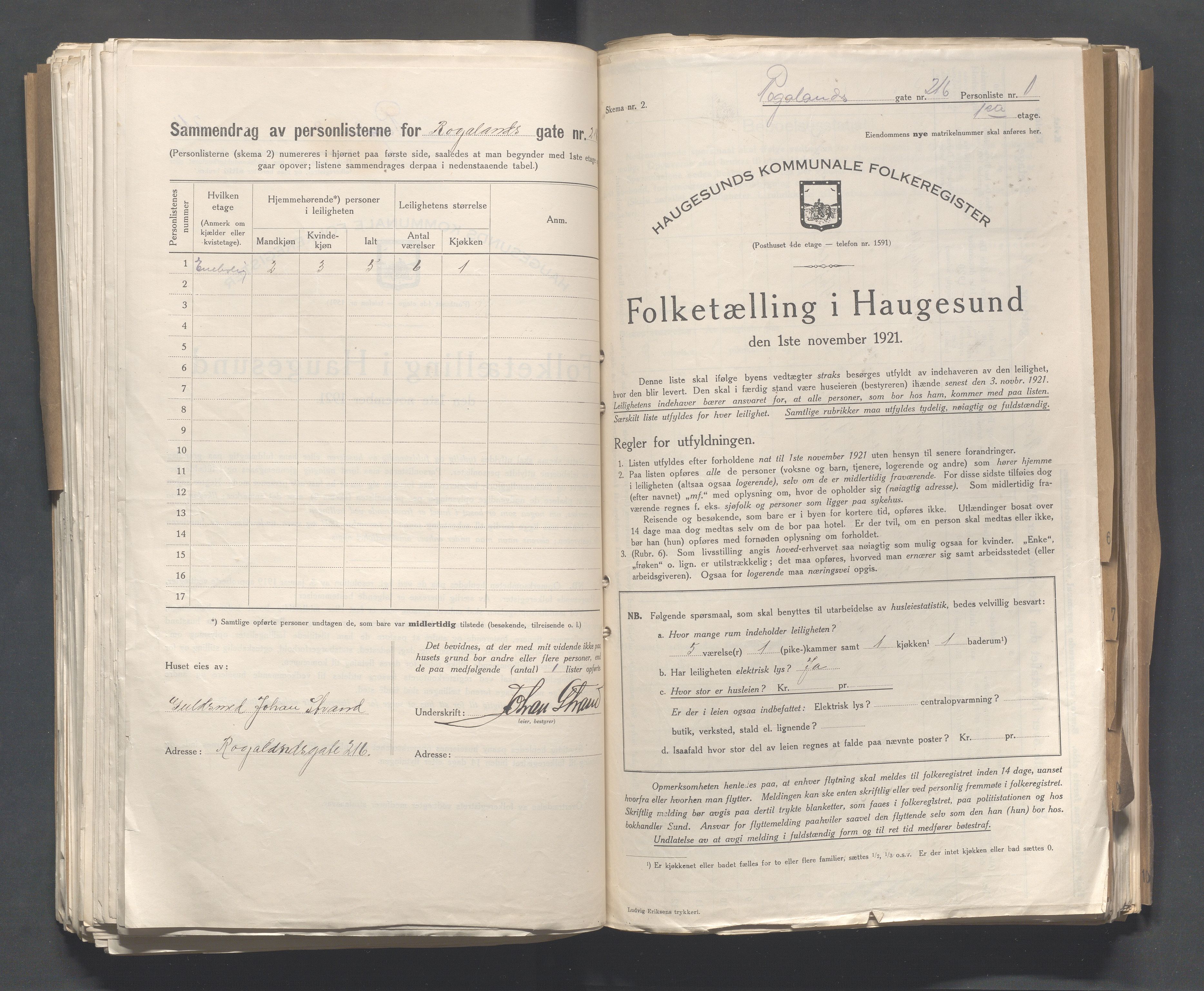 IKAR, Kommunal folketelling 1.11.1921 for Haugesund, 1921, s. 3409