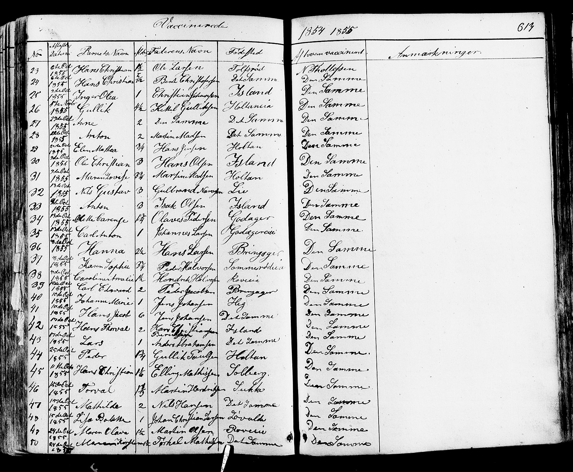 Botne kirkebøker, AV/SAKO-A-340/F/Fa/L0006: Ministerialbok nr. I 6, 1836-1877, s. 613