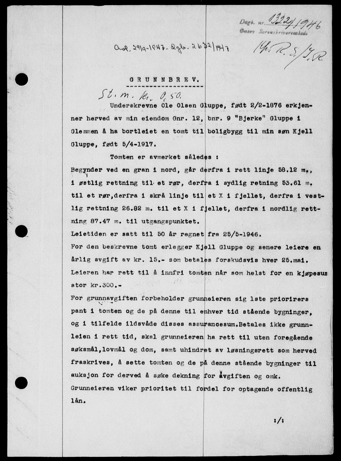 Onsøy sorenskriveri, SAO/A-10474/G/Ga/Gab/L0016: Pantebok nr. II A-16, 1946-1946, Dagboknr: 1322/1946