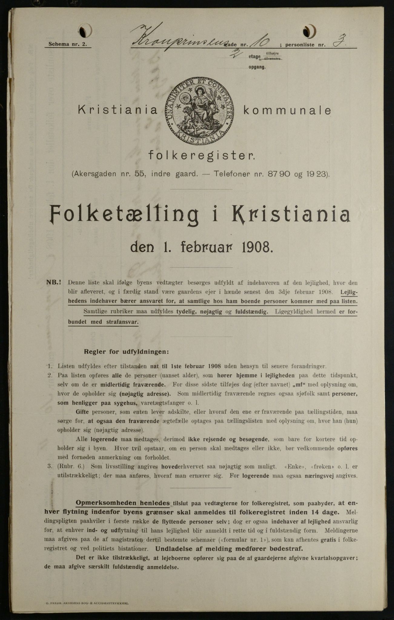 OBA, Kommunal folketelling 1.2.1908 for Kristiania kjøpstad, 1908, s. 48991