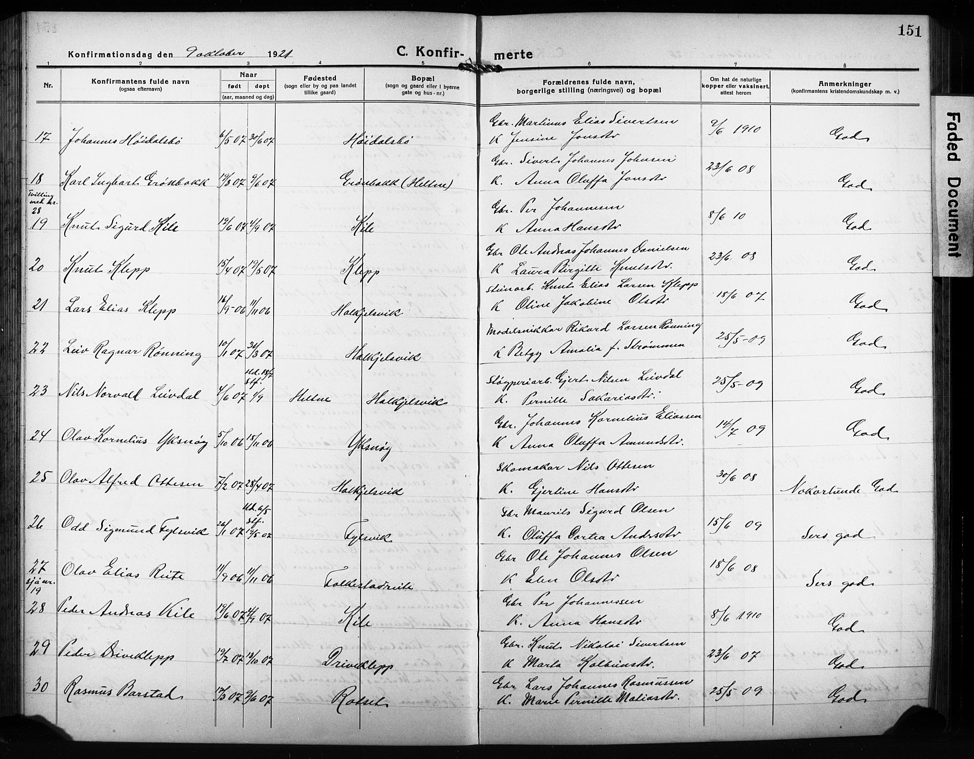 Ministerialprotokoller, klokkerbøker og fødselsregistre - Møre og Romsdal, AV/SAT-A-1454/511/L0160: Klokkerbok nr. 511C06, 1920-1932, s. 151