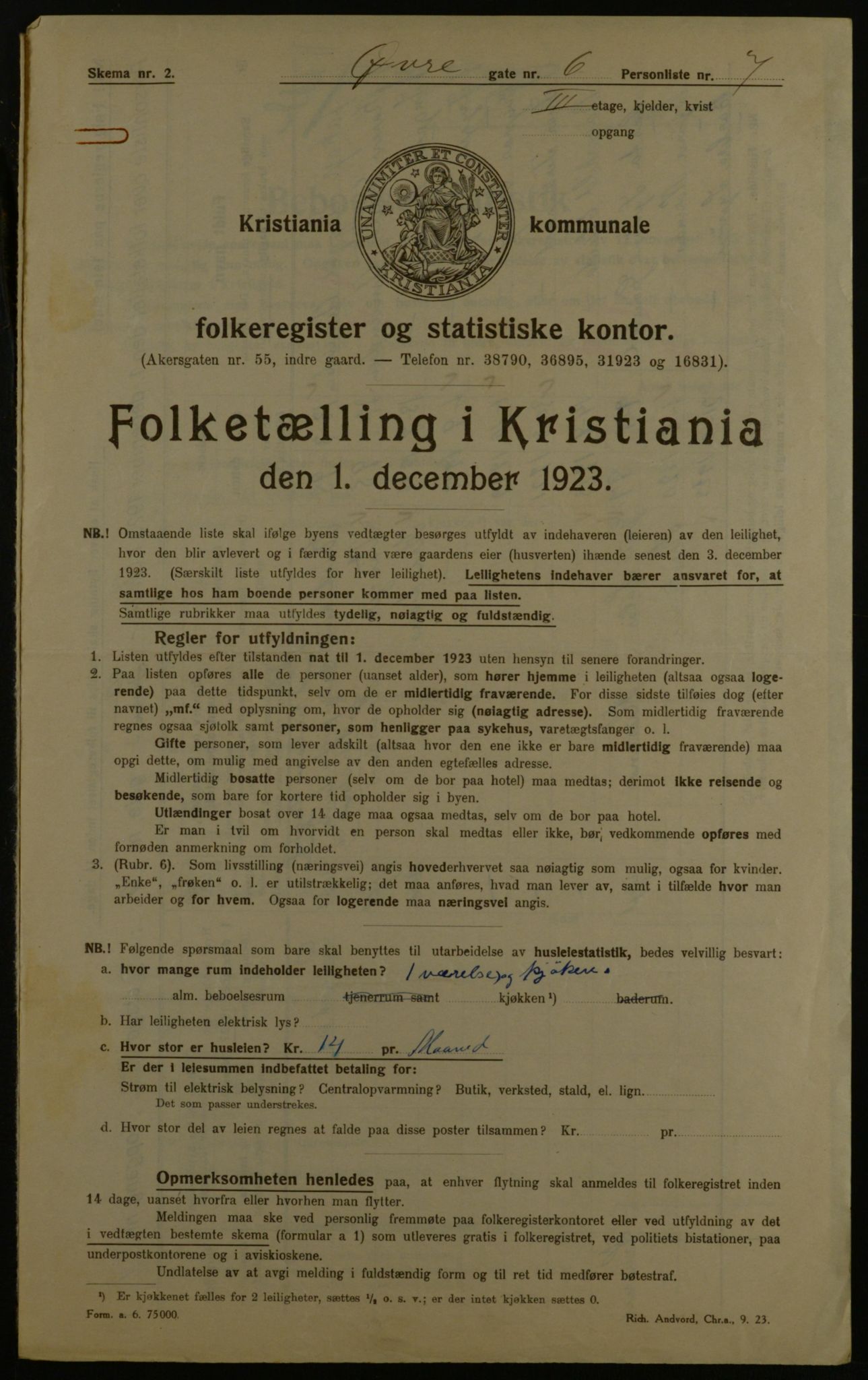 OBA, Kommunal folketelling 1.12.1923 for Kristiania, 1923, s. 143120