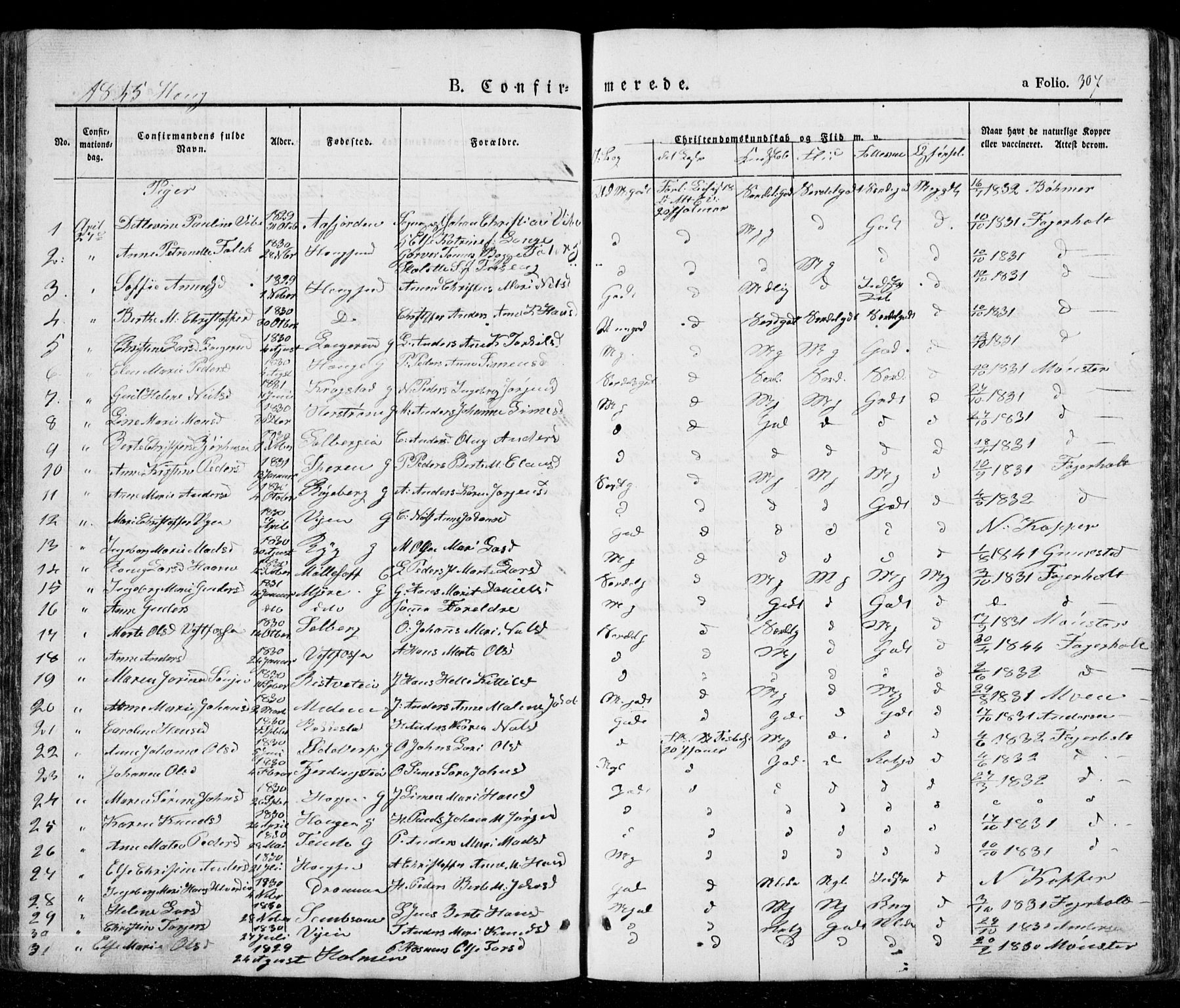 Eiker kirkebøker, AV/SAKO-A-4/G/Ga/L0002: Klokkerbok nr. I 2, 1832-1856, s. 307