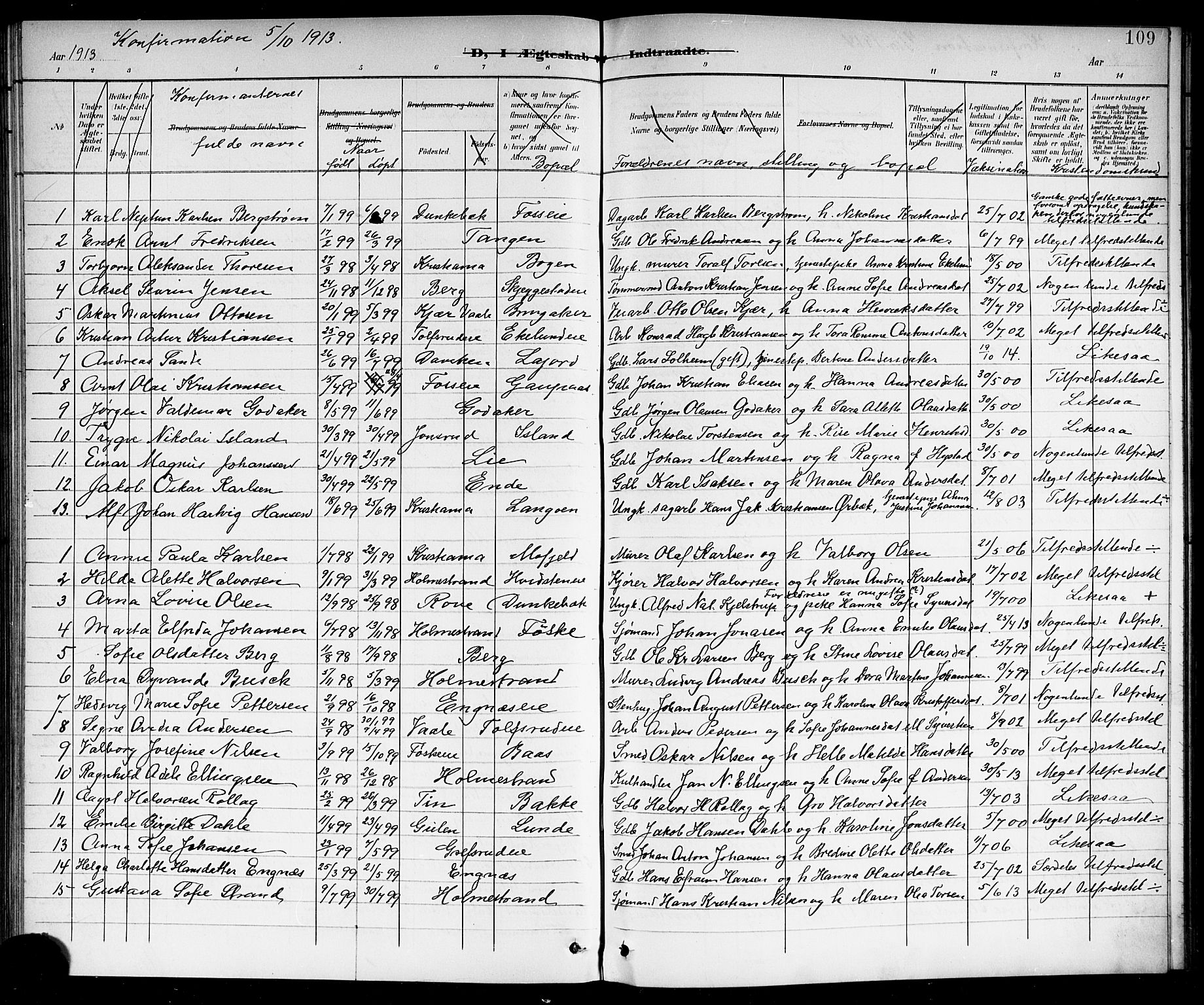 Botne kirkebøker, AV/SAKO-A-340/G/Ga/L0004: Klokkerbok nr. I 4, 1899-1915, s. 109