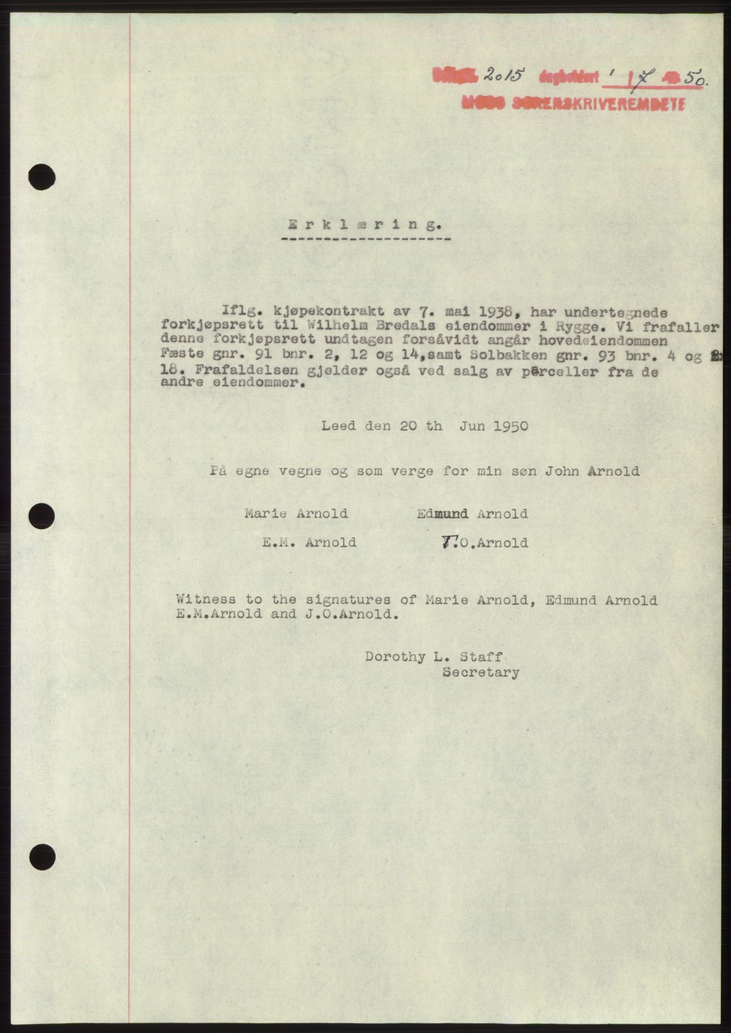 Moss sorenskriveri, AV/SAO-A-10168: Pantebok nr. B24, 1950-1950, Dagboknr: 2015/1950