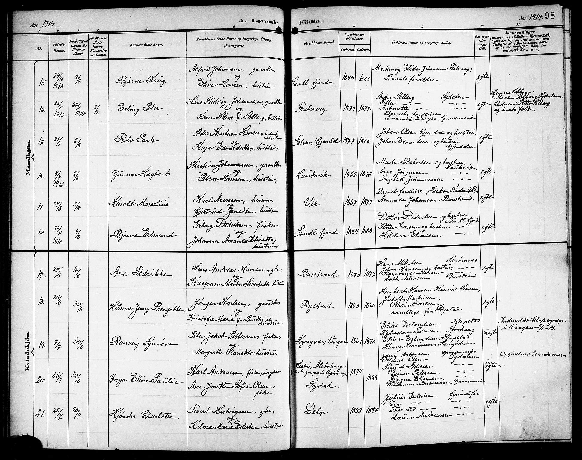 Ministerialprotokoller, klokkerbøker og fødselsregistre - Nordland, AV/SAT-A-1459/876/L1105: Klokkerbok nr. 876C04, 1896-1914, s. 98