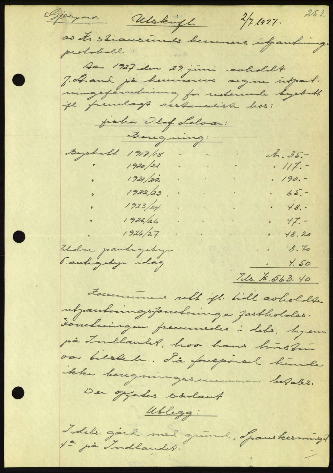 Kristiansund byfogd, AV/SAT-A-4587/A/27: Pantebok nr. 21, 1926-1928, Tingl.dato: 02.07.1927