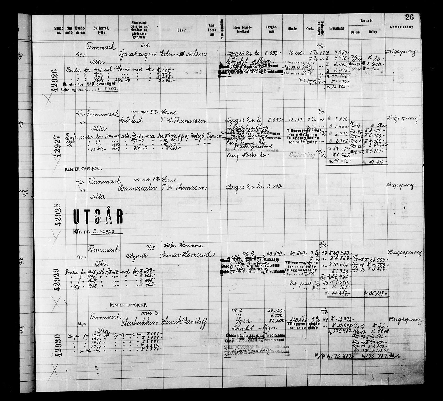 Krigsskadetrygdene for bygninger og løsøre, RA/S-1548/V/L0038: Bygning, branntrygdet., 1940-1945, s. 26