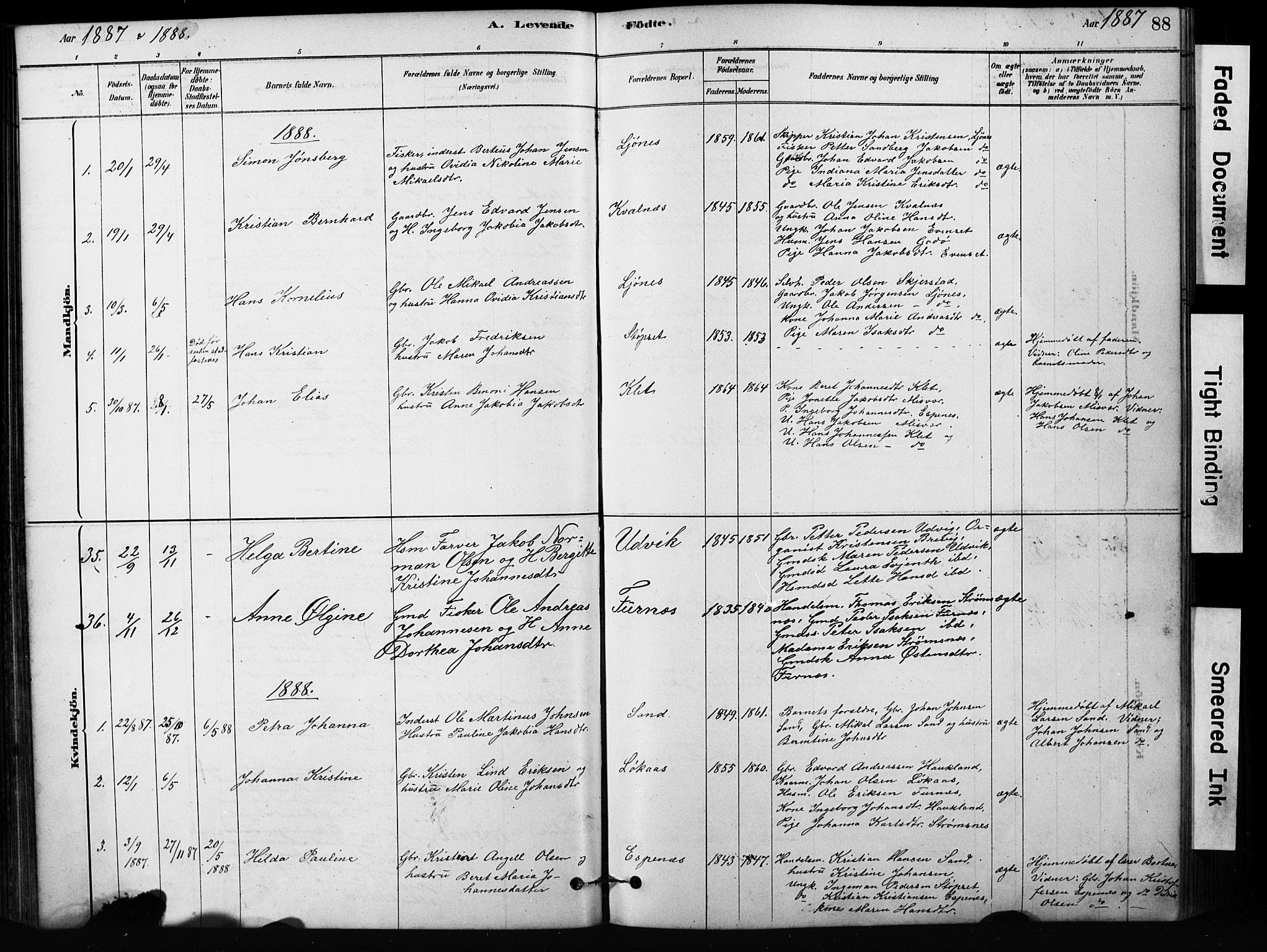 Ministerialprotokoller, klokkerbøker og fødselsregistre - Nordland, SAT/A-1459/852/L0754: Klokkerbok nr. 852C05, 1878-1894, s. 88