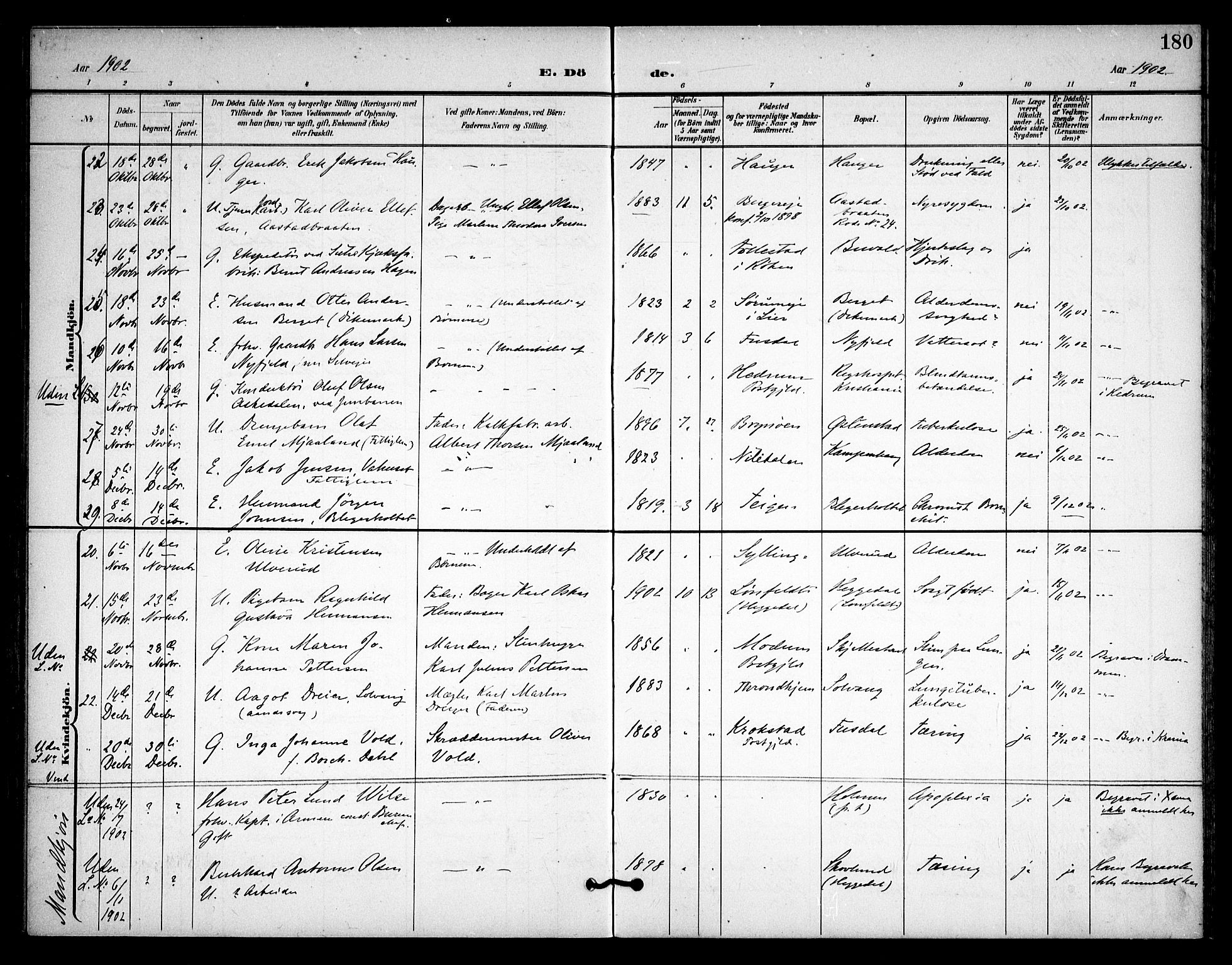Asker prestekontor Kirkebøker, AV/SAO-A-10256a/F/Fa/L0015: Ministerialbok nr. I 15, 1896-1915, s. 180