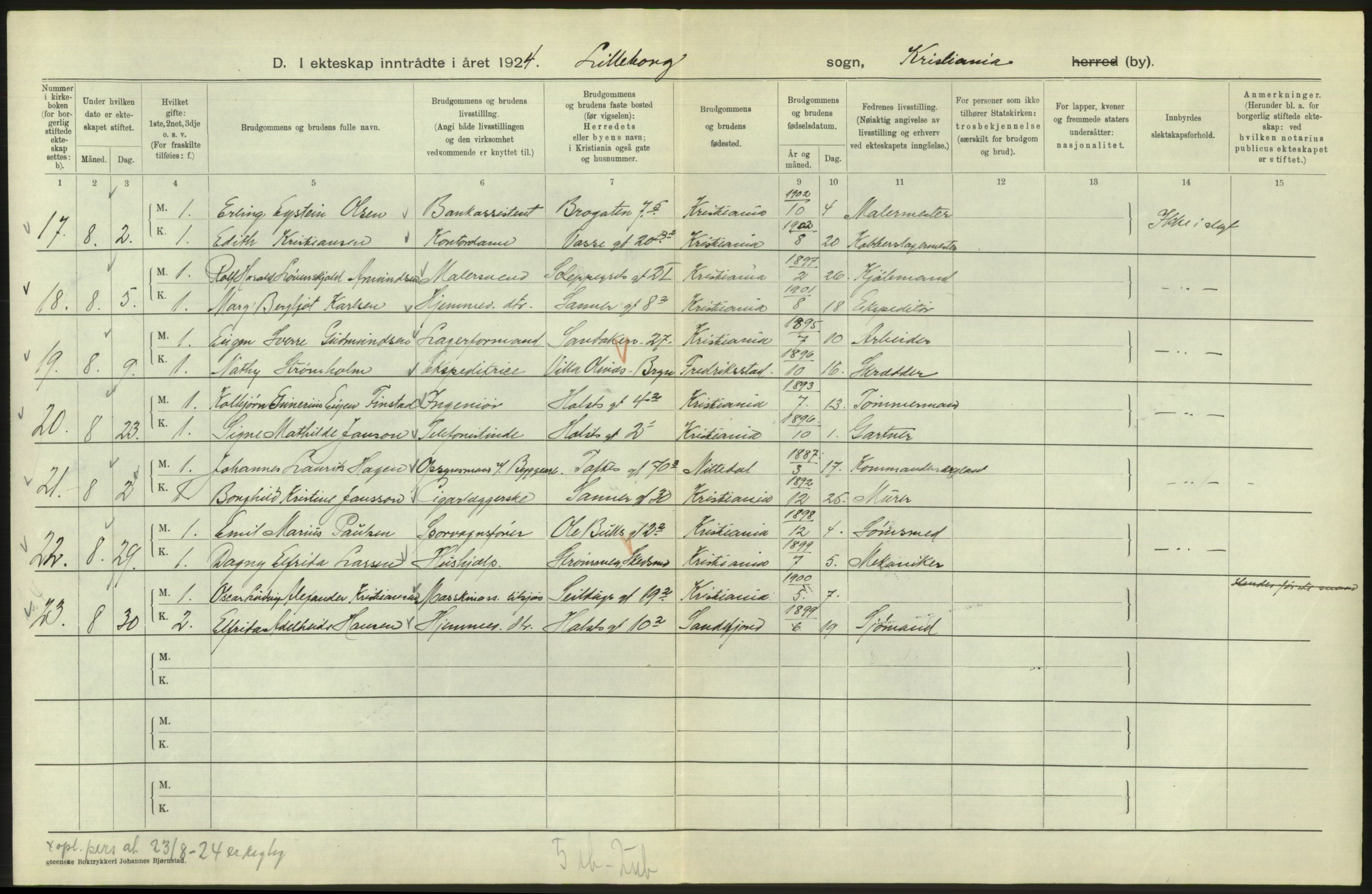 Statistisk sentralbyrå, Sosiodemografiske emner, Befolkning, AV/RA-S-2228/D/Df/Dfc/Dfcd/L0007: Kristiania: Gifte, 1924, s. 810