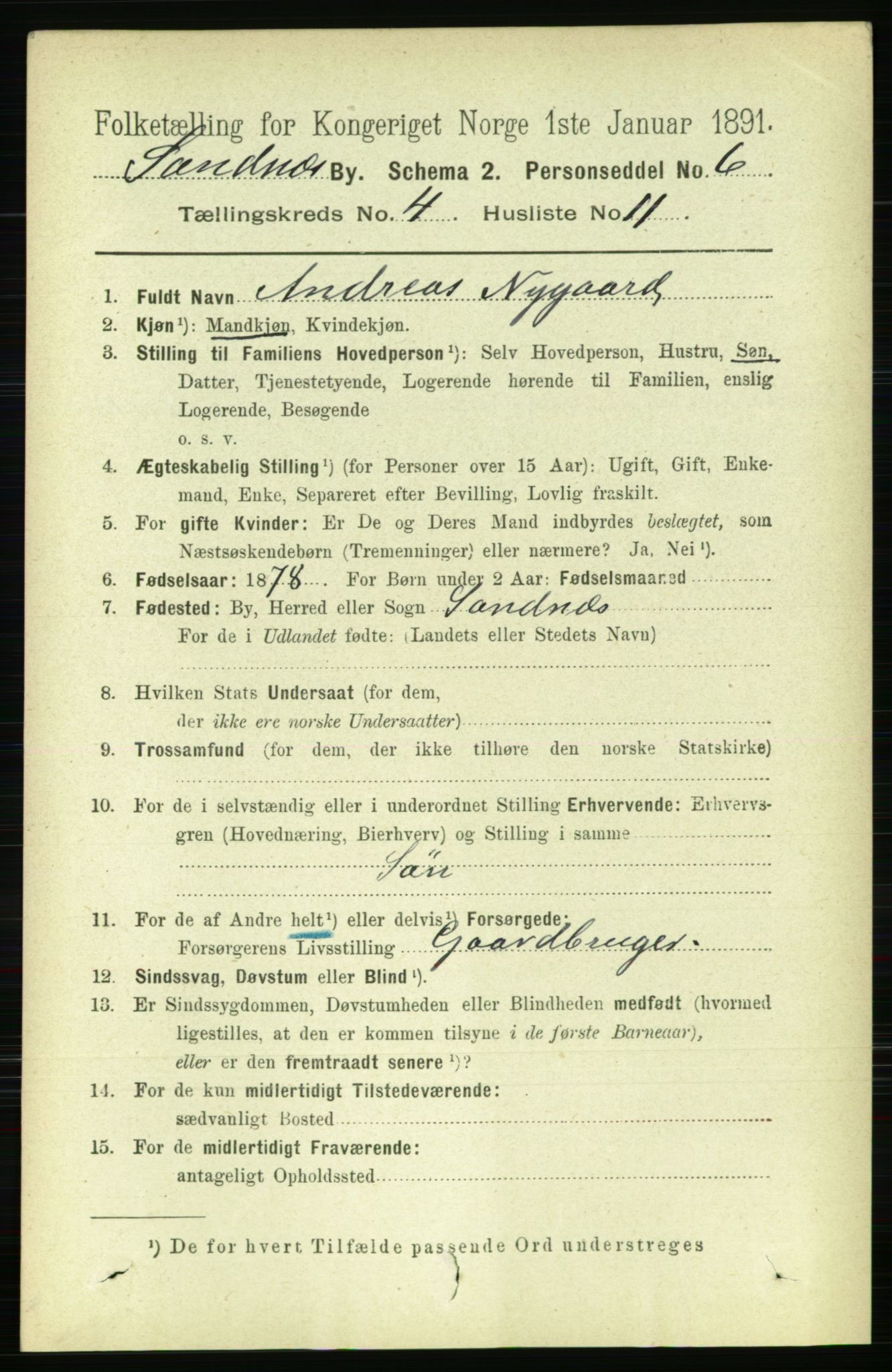 RA, Folketelling 1891 for 1102 Sandnes ladested, 1891, s. 1848
