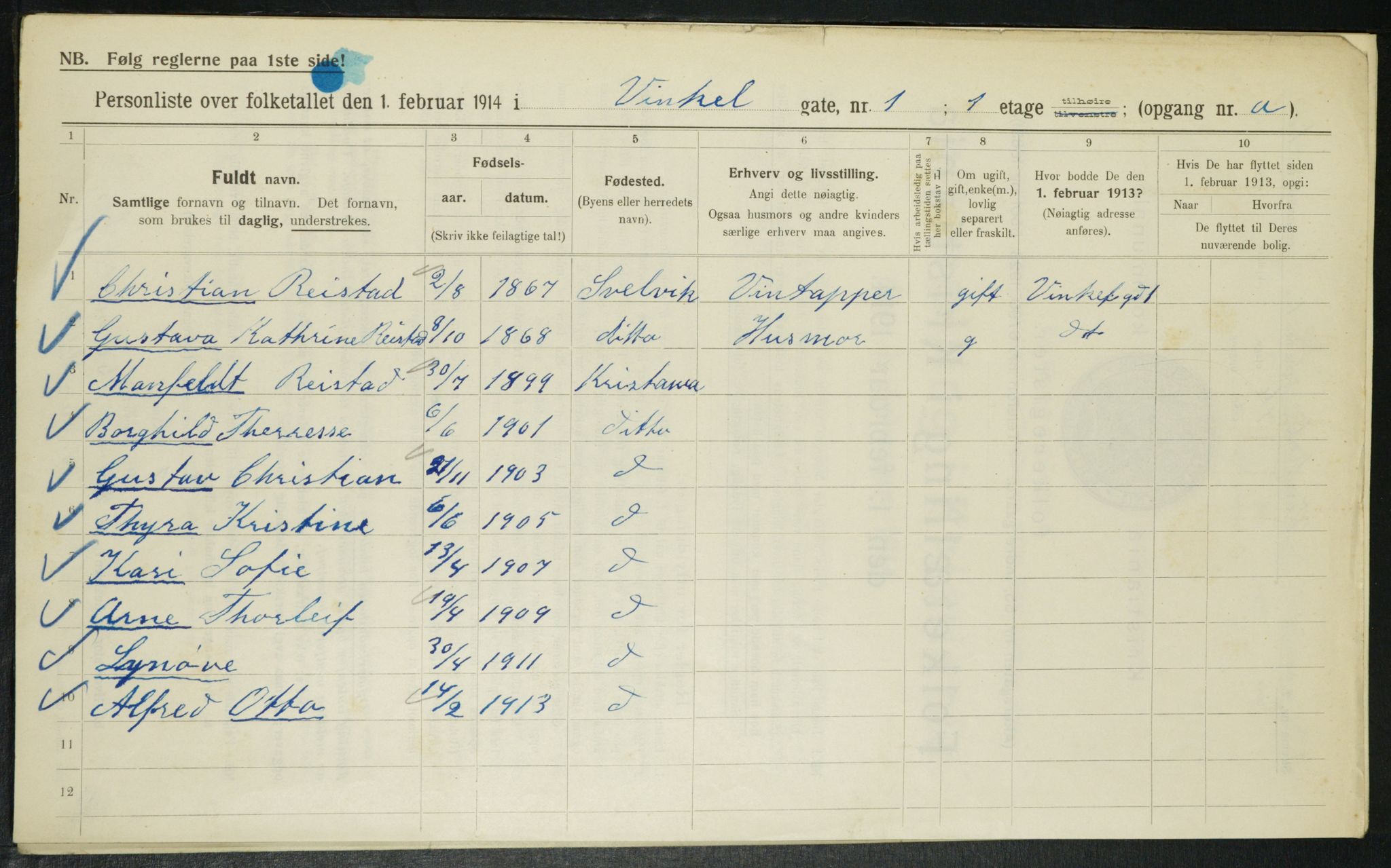 OBA, Kommunal folketelling 1.2.1914 for Kristiania, 1914, s. 124765