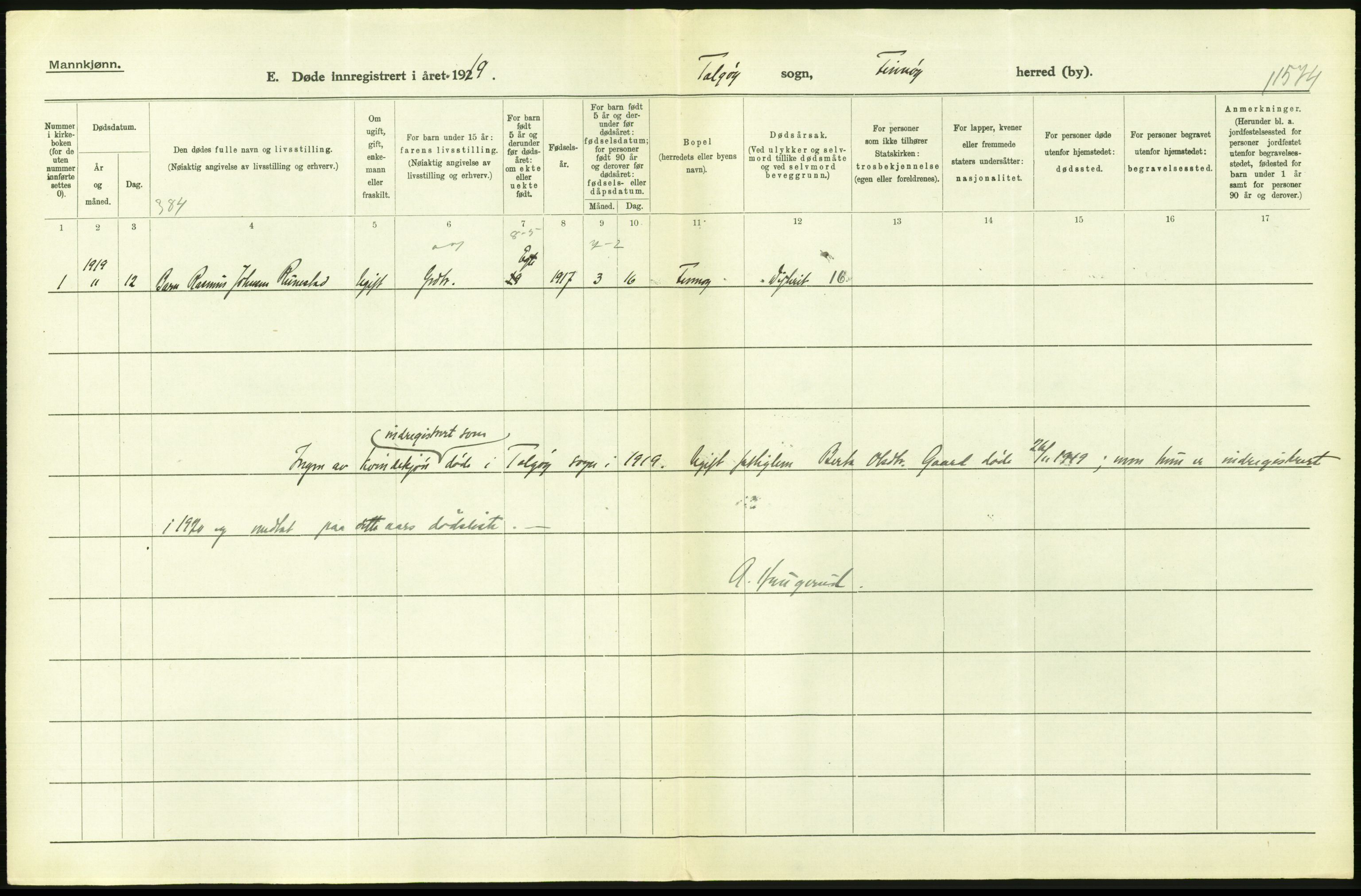 Statistisk sentralbyrå, Sosiodemografiske emner, Befolkning, RA/S-2228/D/Df/Dfb/Dfbi/L0030: Rogaland fylke: Døde. Bygder og byer., 1919, s. 90