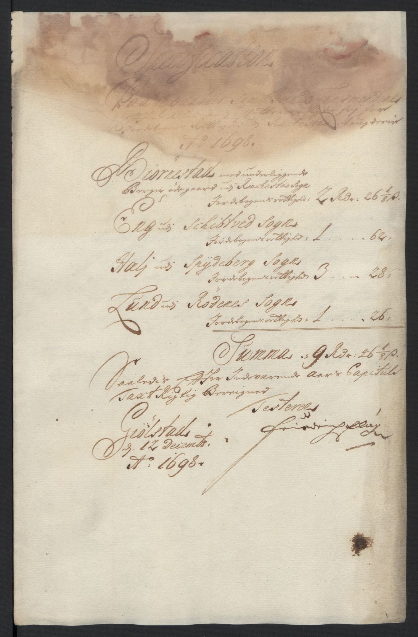 Rentekammeret inntil 1814, Reviderte regnskaper, Fogderegnskap, RA/EA-4092/R07/L0288: Fogderegnskap Rakkestad, Heggen og Frøland, 1698, s. 293