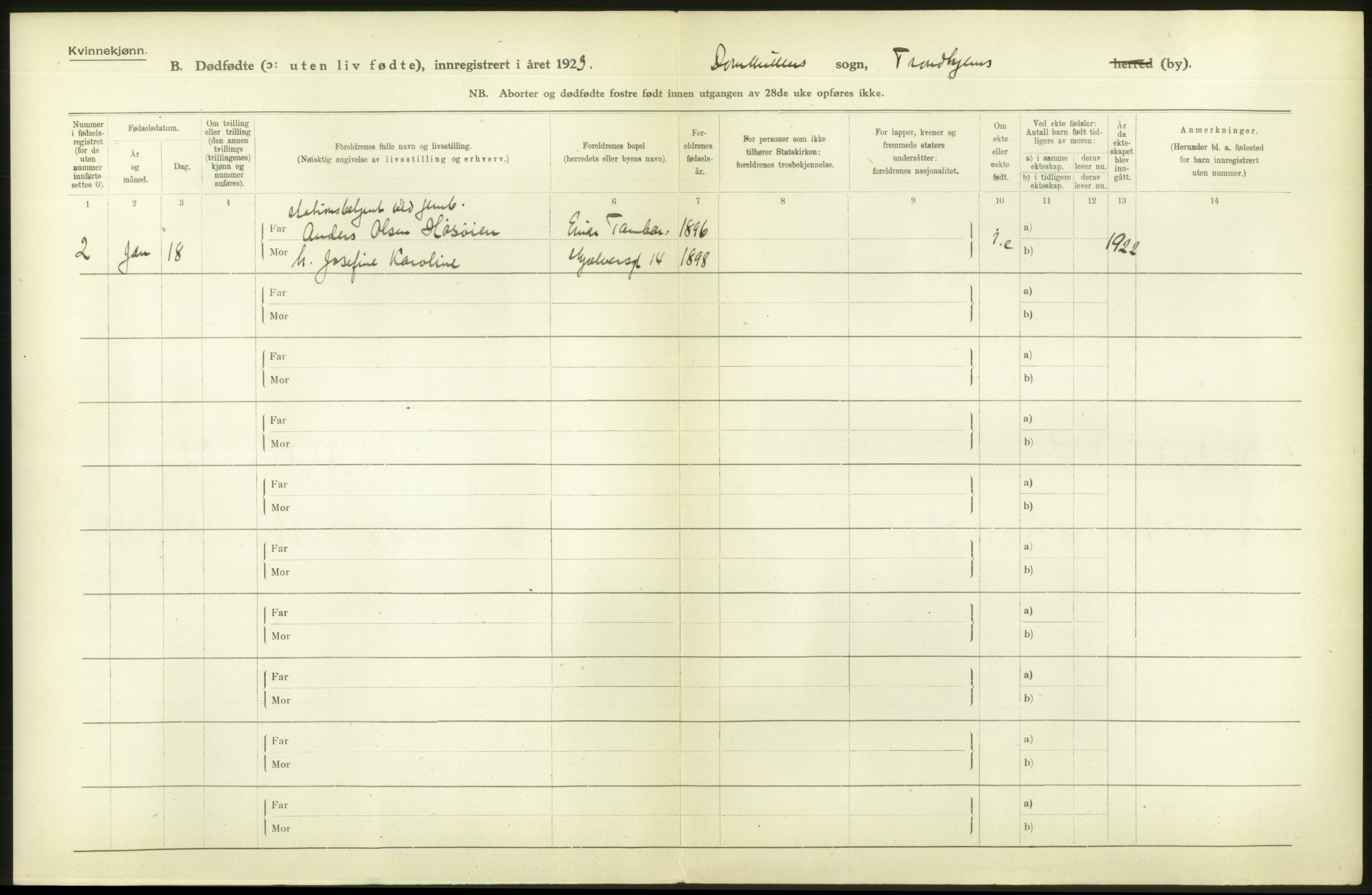 Statistisk sentralbyrå, Sosiodemografiske emner, Befolkning, AV/RA-S-2228/D/Df/Dfc/Dfcc/L0038: Trondheim: Levendefødte menn og kvinner, gifte, døde, dødfødte., 1923, s. 902