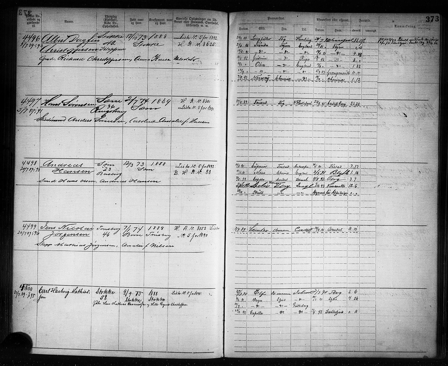 Tønsberg innrulleringskontor, SAKO/A-786/F/Fb/L0007: Annotasjonsrulle Patent nr. 2636-5150, 1881-1892, s. 374