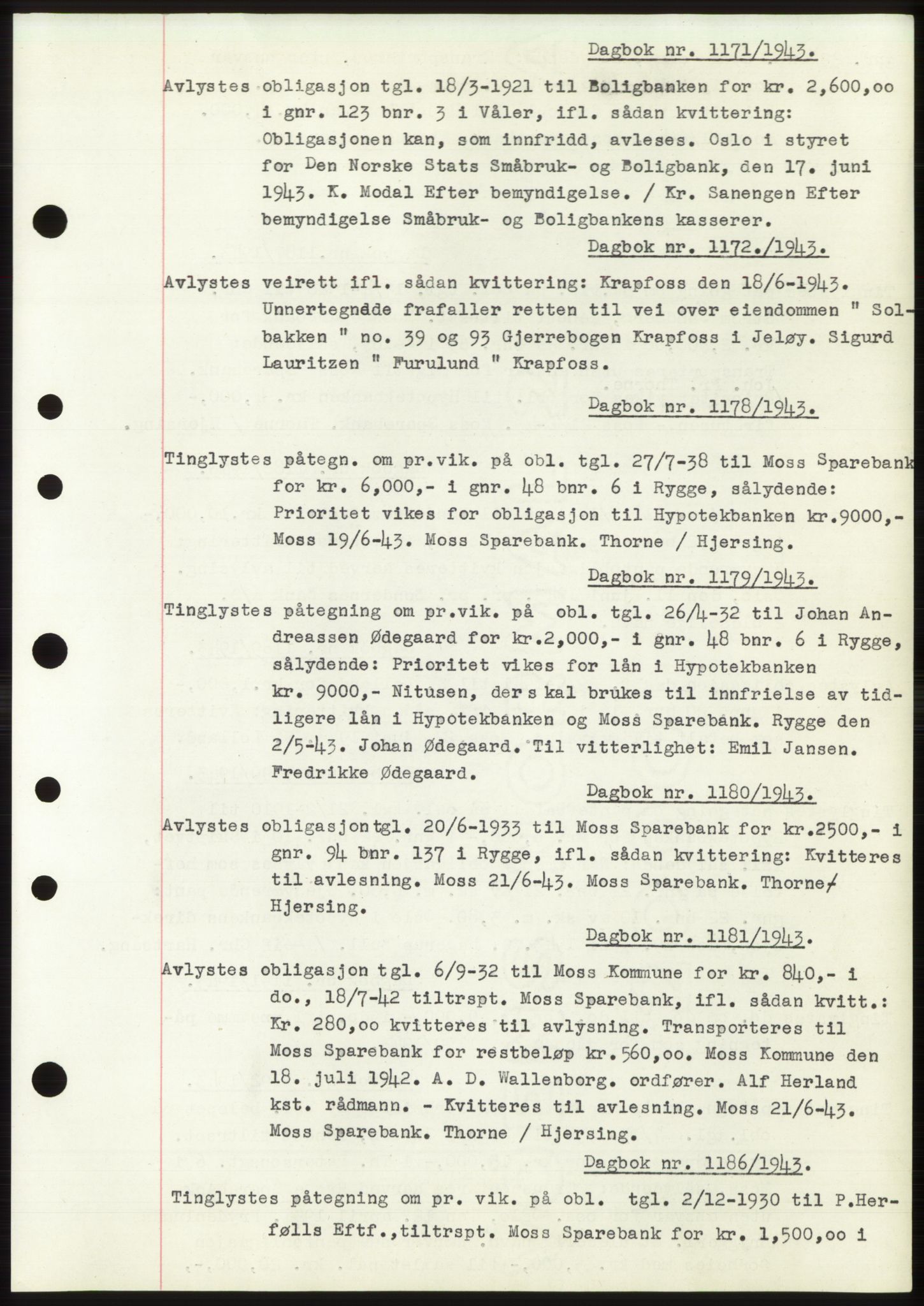 Moss sorenskriveri, SAO/A-10168: Pantebok nr. C10, 1938-1950, Dagboknr: 1171/1943