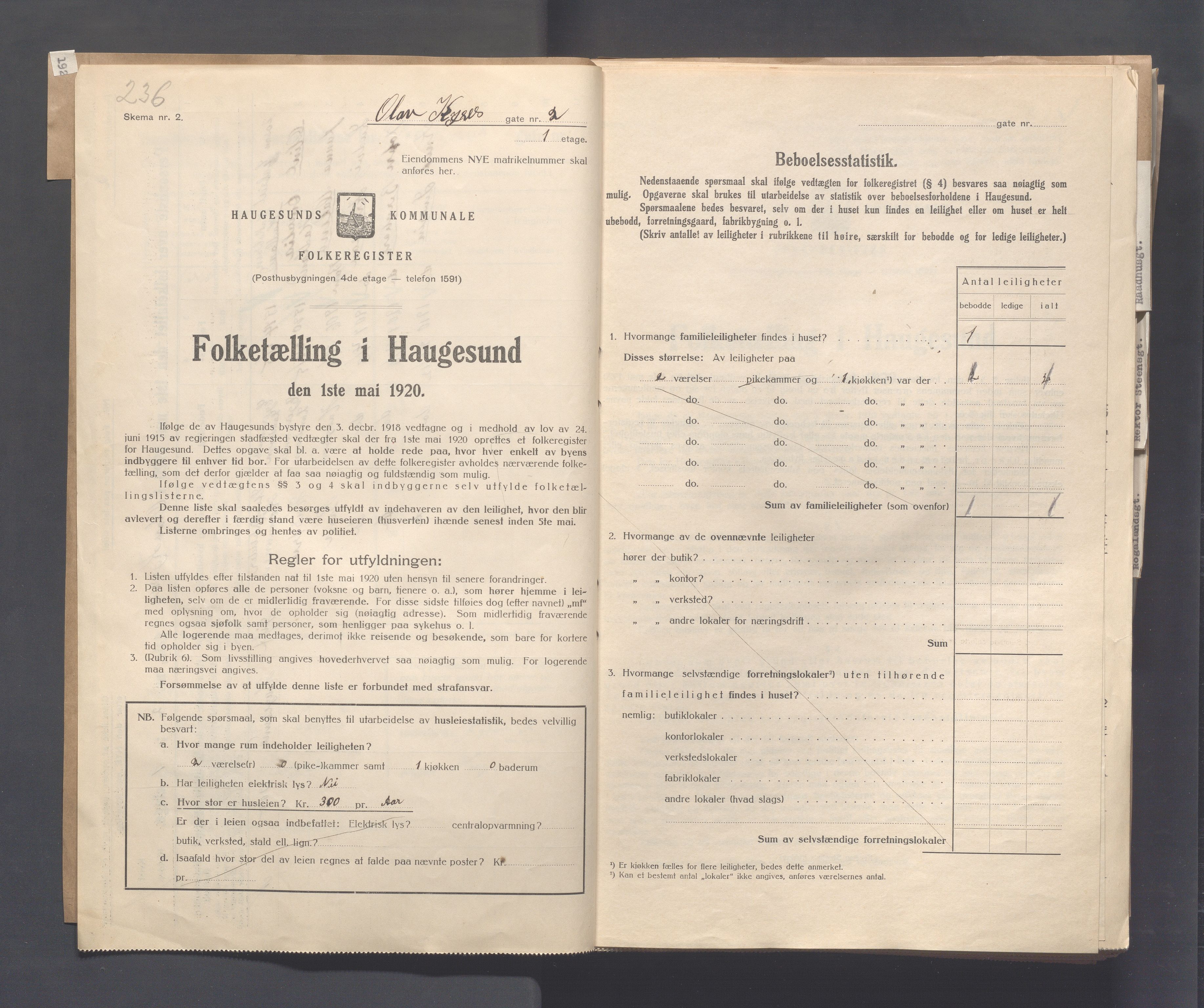 IKAR, Kommunal folketelling 1.5.1920 for Haugesund, 1920, s. 3040