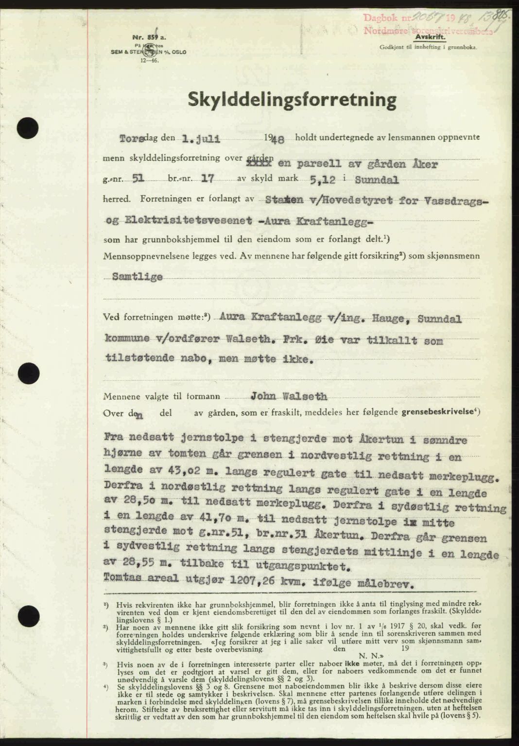 Nordmøre sorenskriveri, SAT/A-4132/1/2/2Ca: Pantebok nr. A108, 1948-1948, Dagboknr: 2057/1948