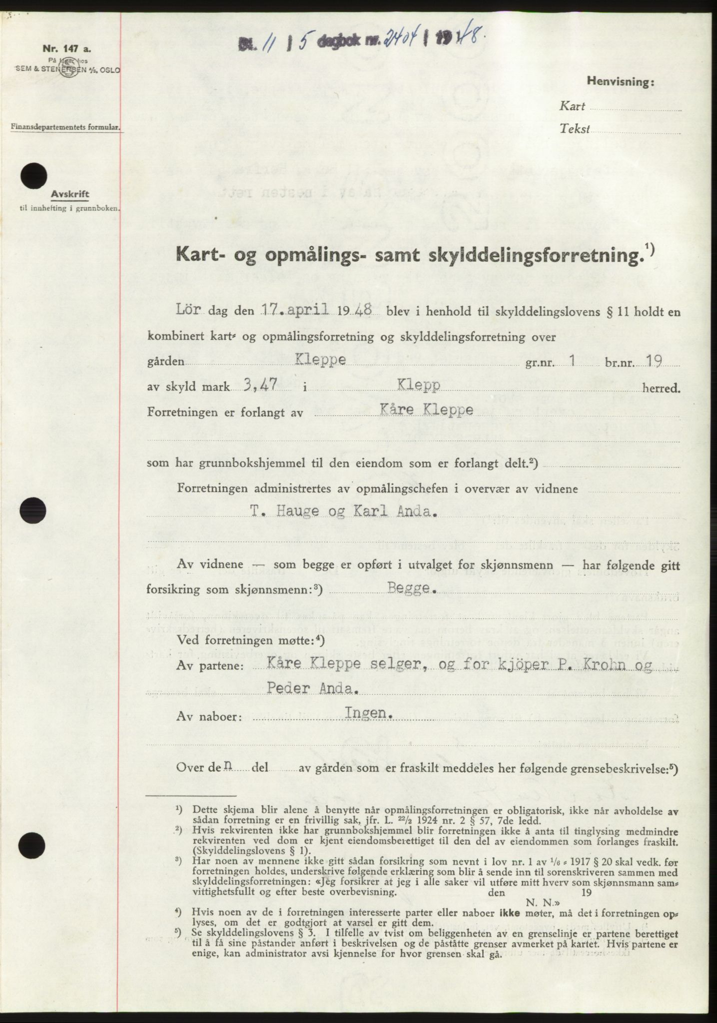 Jæren sorenskriveri, SAST/A-100310/03/G/Gba/L0099: Pantebok, 1948-1948, Dagboknr: 2404/1948