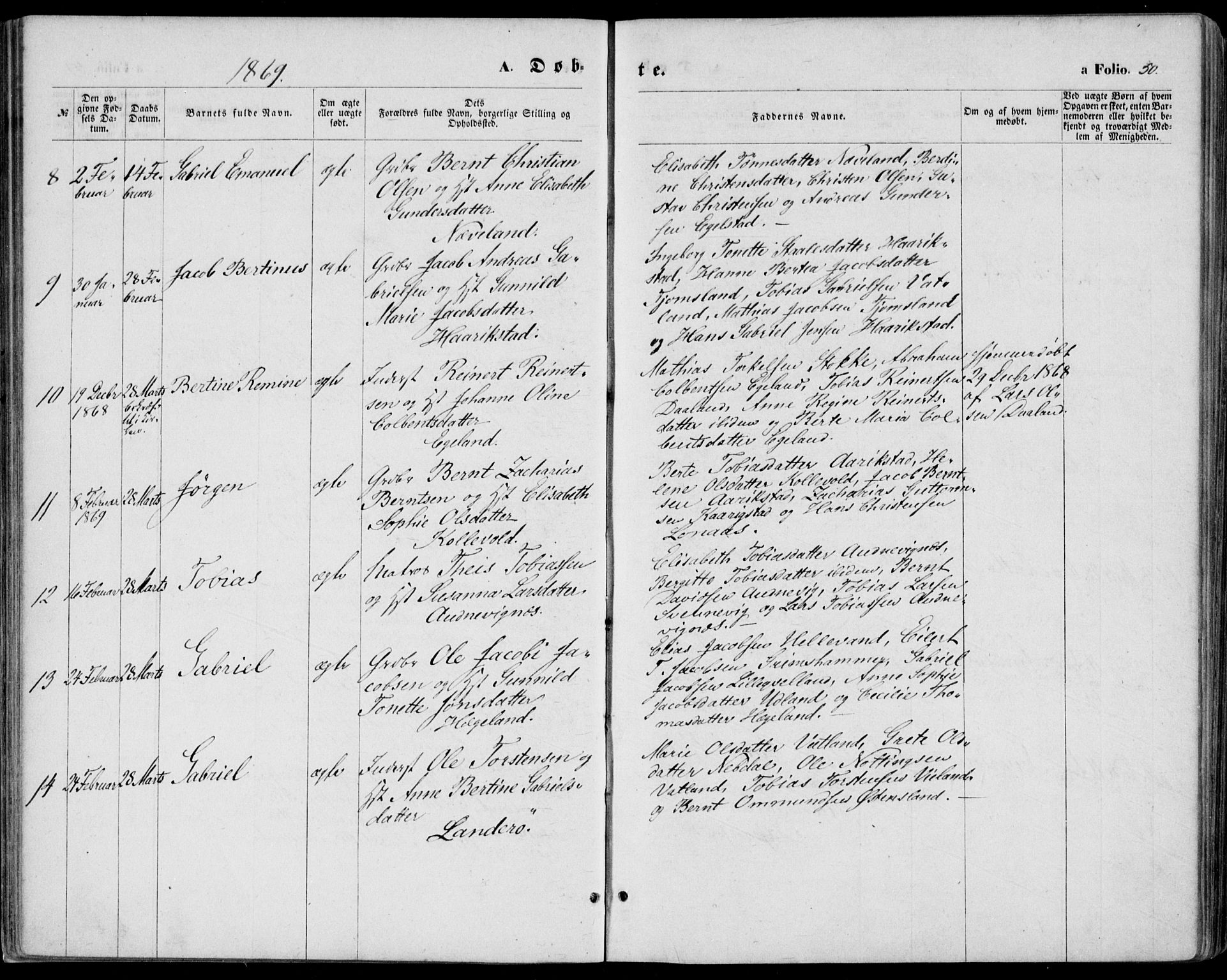 Lyngdal sokneprestkontor, AV/SAK-1111-0029/F/Fa/Fac/L0010: Ministerialbok nr. A 10, 1865-1878, s. 50