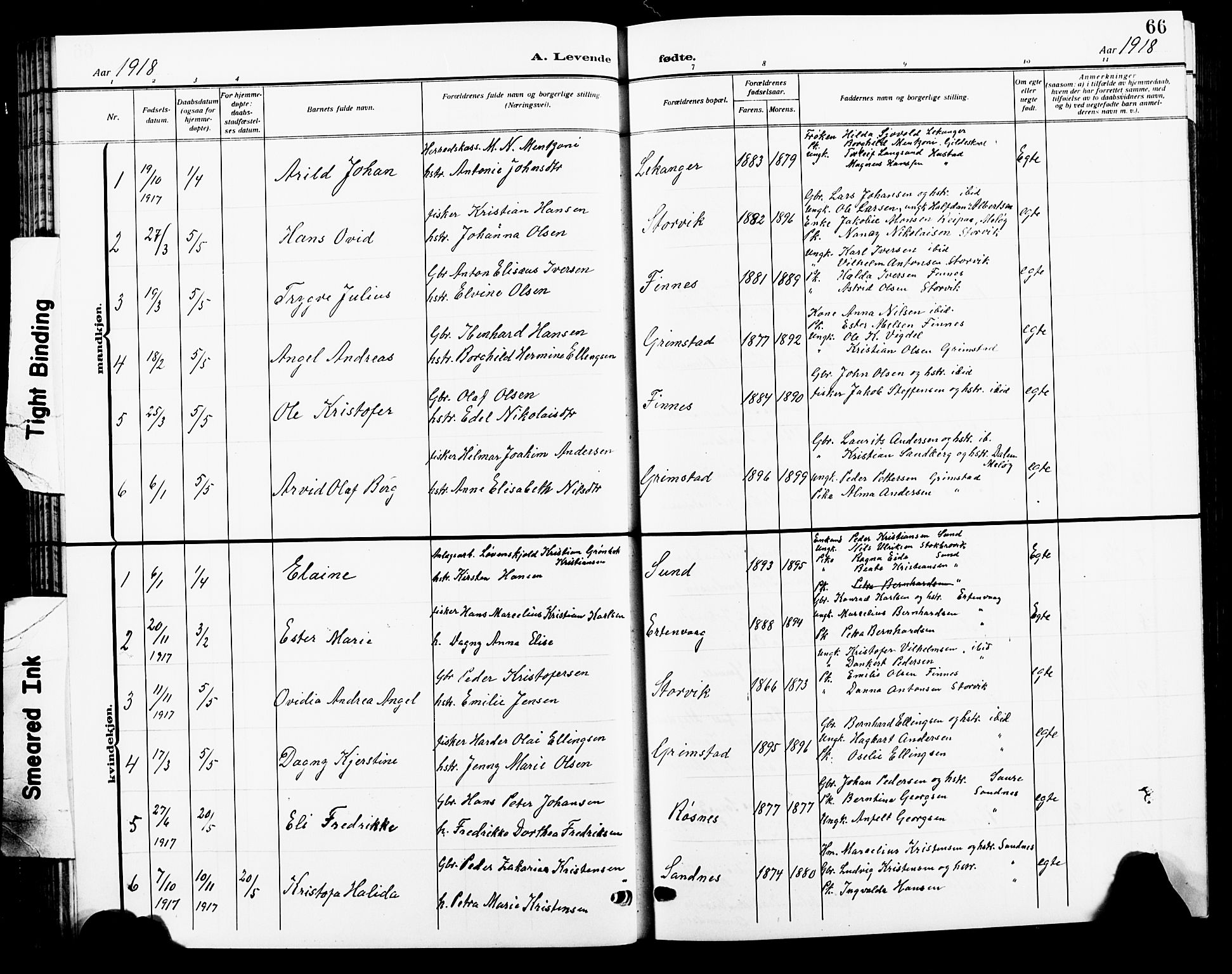 Ministerialprotokoller, klokkerbøker og fødselsregistre - Nordland, AV/SAT-A-1459/805/L0110: Klokkerbok nr. 805C06, 1909-1924, s. 66