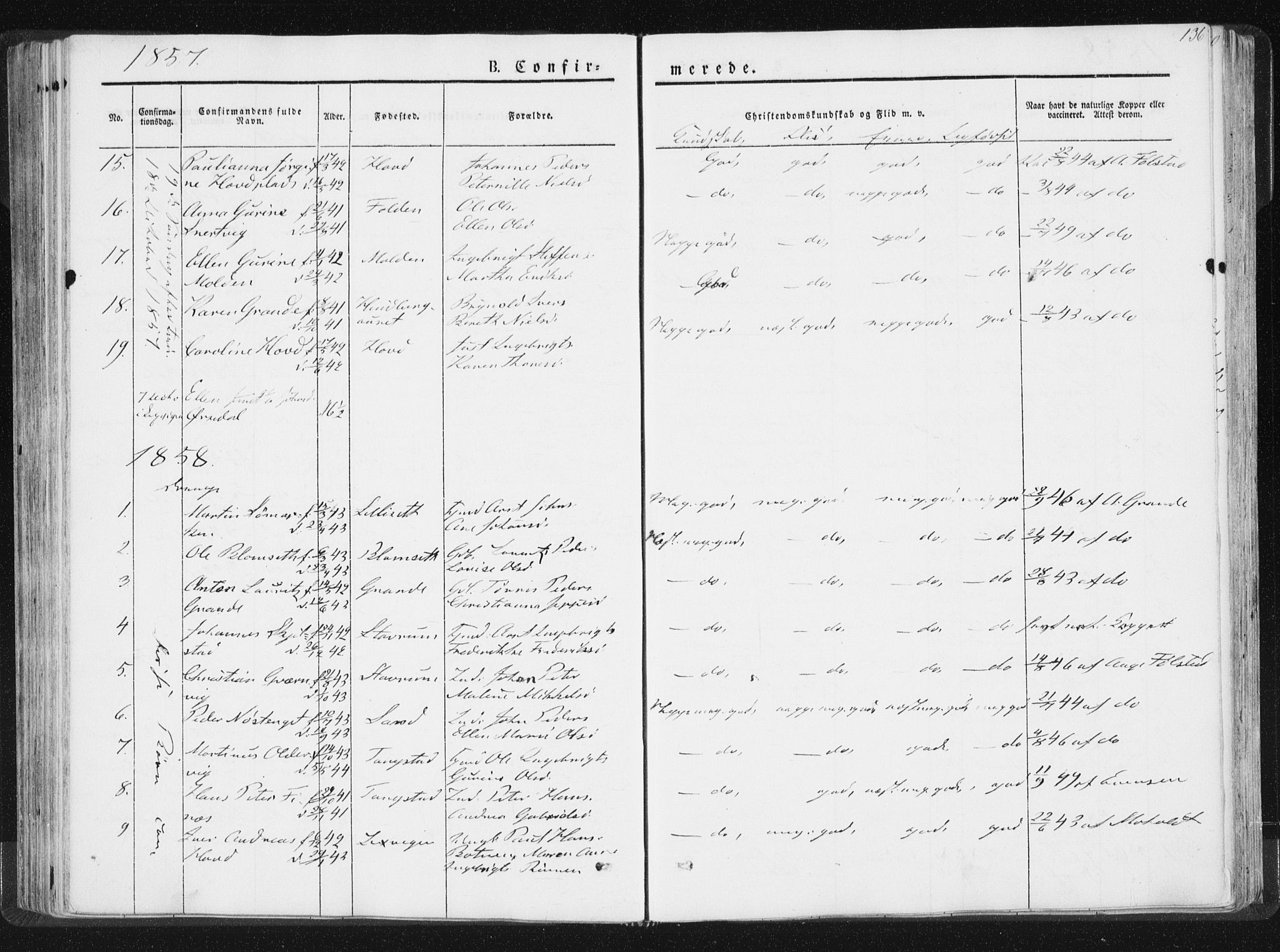Ministerialprotokoller, klokkerbøker og fødselsregistre - Nord-Trøndelag, AV/SAT-A-1458/744/L0418: Ministerialbok nr. 744A02, 1843-1866, s. 136
