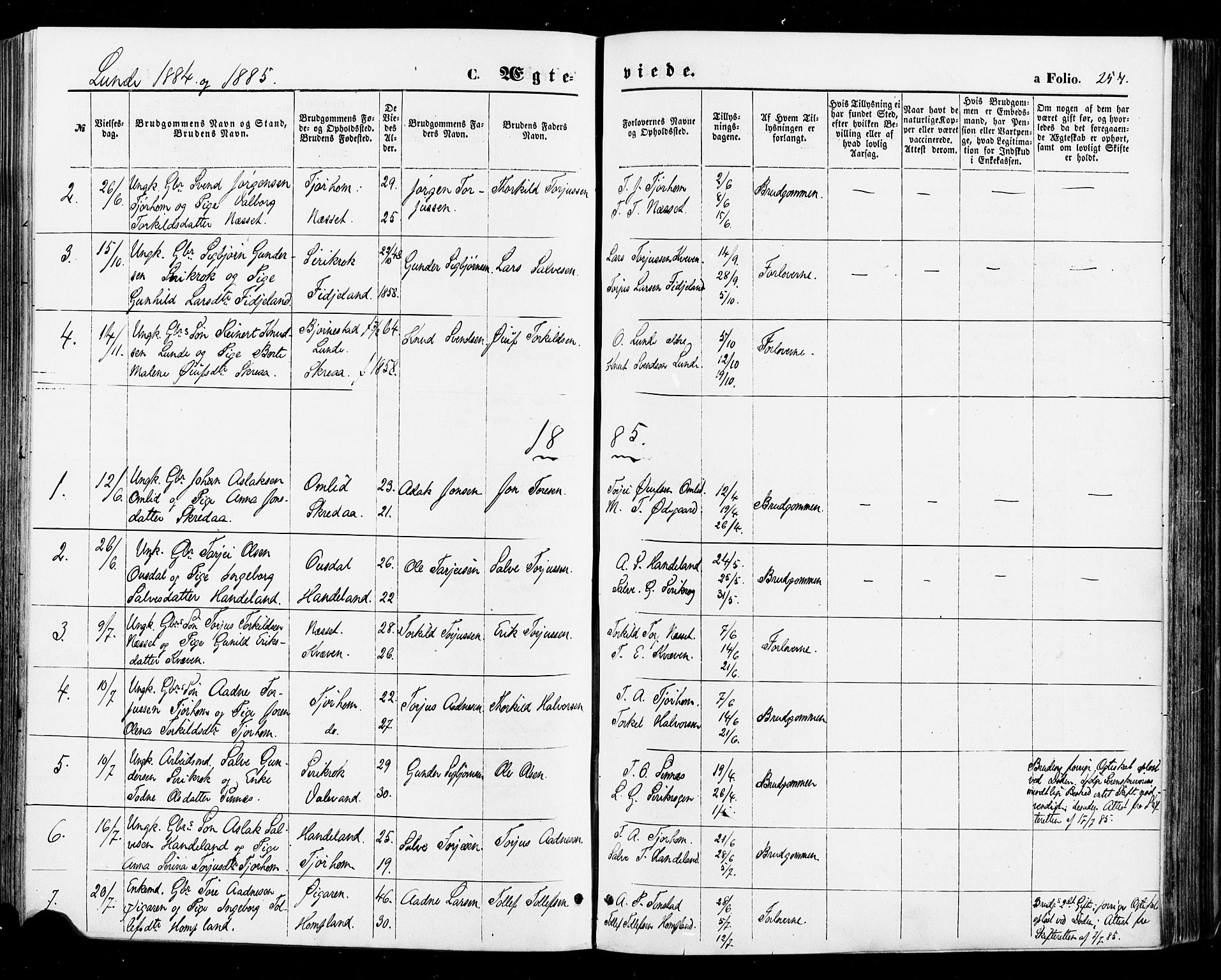 Sirdal sokneprestkontor, SAK/1111-0036/F/Fa/Fab/L0003: Ministerialbok nr. A 3, 1874-1886, s. 254