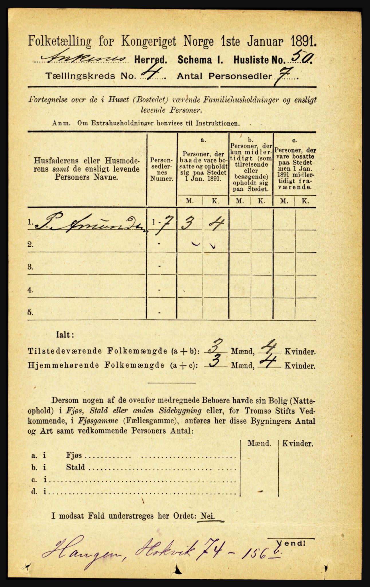 RA, Folketelling 1891 for 1855 Ankenes herred, 1891, s. 2305