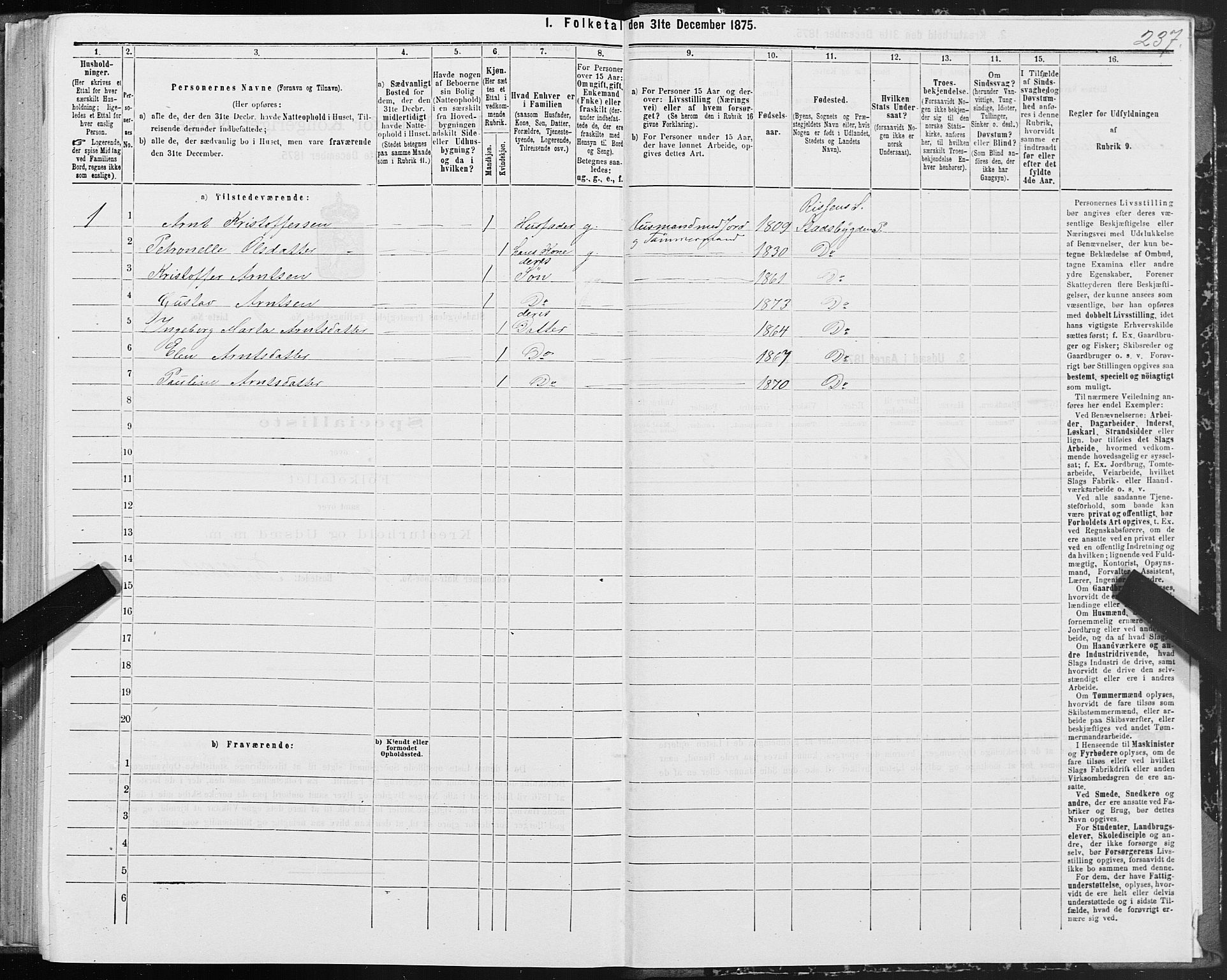 SAT, Folketelling 1875 for 1625P Stadsbygd prestegjeld, 1875, s. 5237