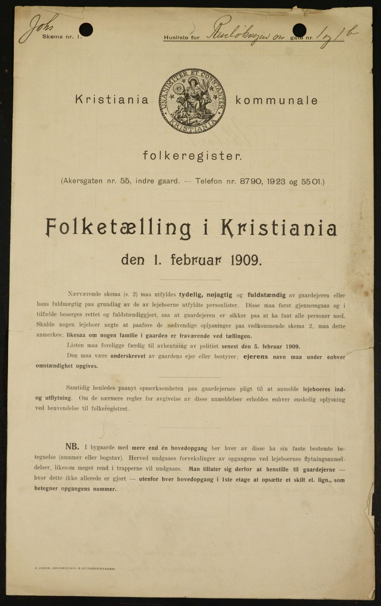 OBA, Kommunal folketelling 1.2.1909 for Kristiania kjøpstad, 1909, s. 76834