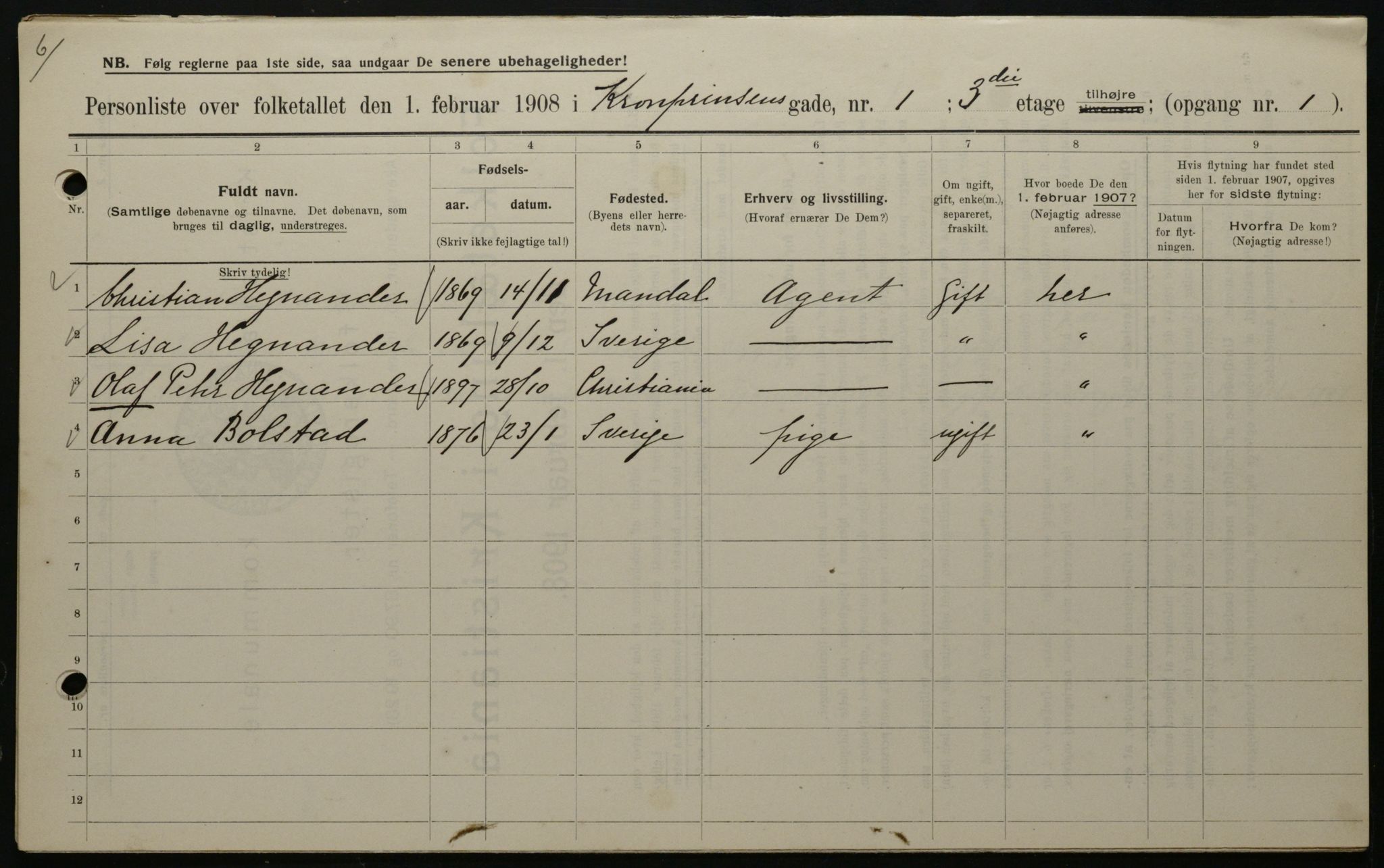 OBA, Kommunal folketelling 1.2.1908 for Kristiania kjøpstad, 1908, s. 48817