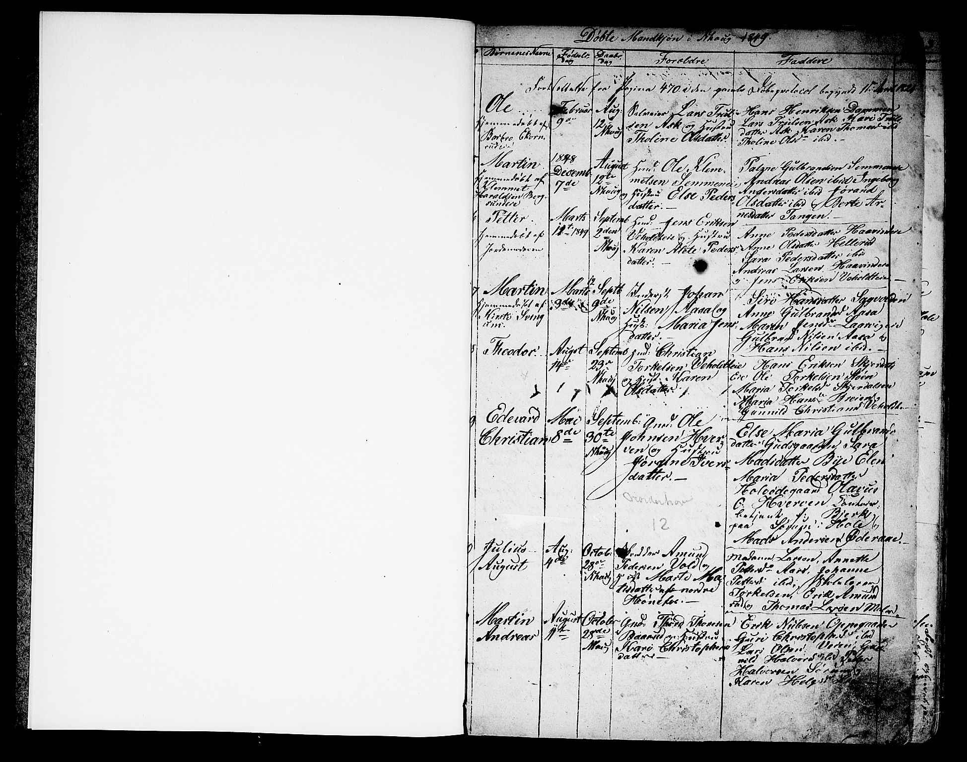 Norderhov kirkebøker, AV/SAKO-A-237/G/Ga/L0005: Klokkerbok nr. I 5, 1849-1863, s. 0-1