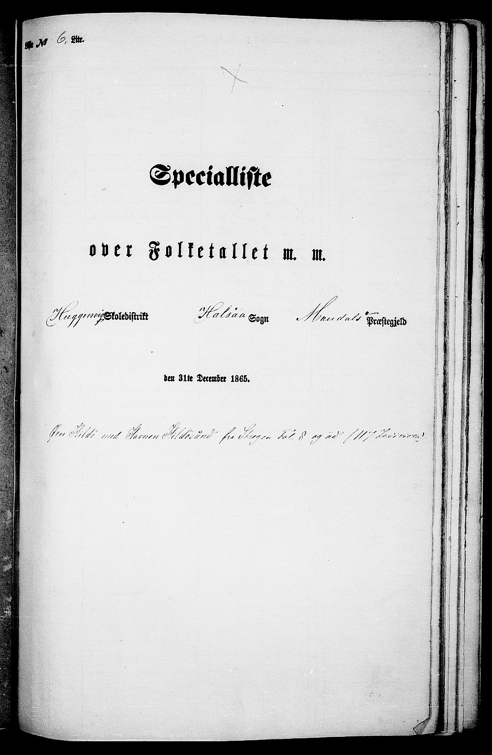 RA, Folketelling 1865 for 1019L Mandal prestegjeld, Halse sokn og Harkmark sokn, 1865, s. 96