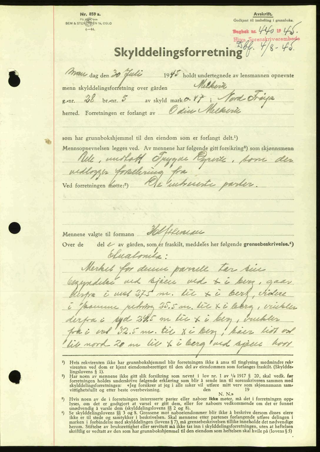 Hitra sorenskriveri, AV/SAT-A-0018/2/2C/2Ca: Pantebok nr. A2, 1943-1945, Dagboknr: 440/1945