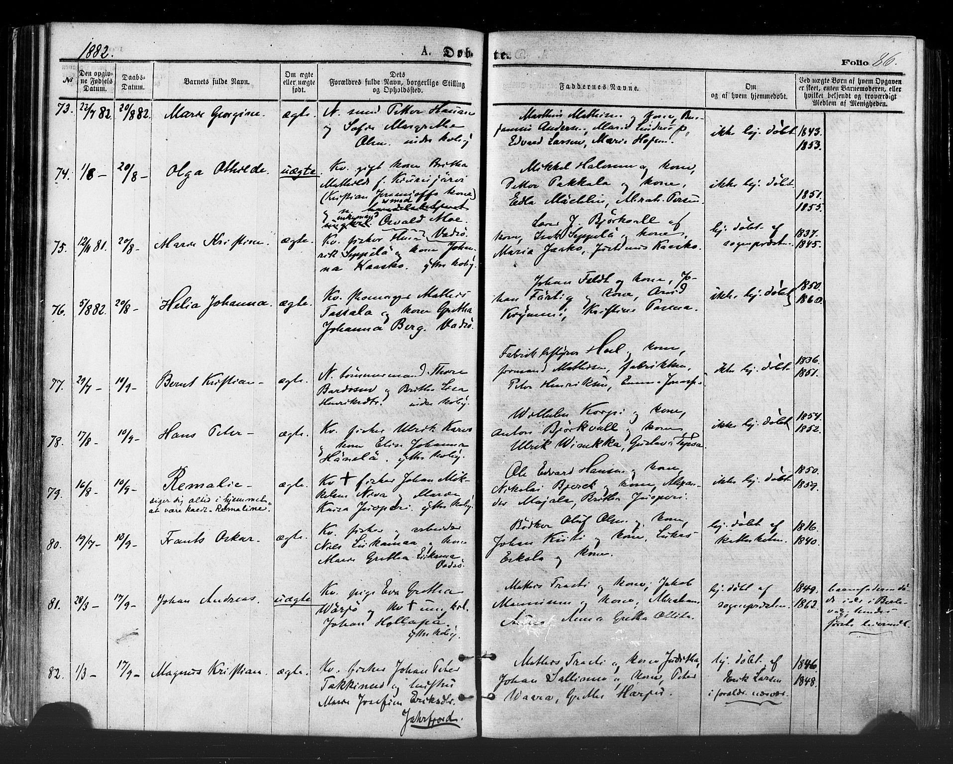 Vadsø sokneprestkontor, AV/SATØ-S-1325/H/Ha/L0005kirke: Ministerialbok nr. 5, 1873-1884, s. 86