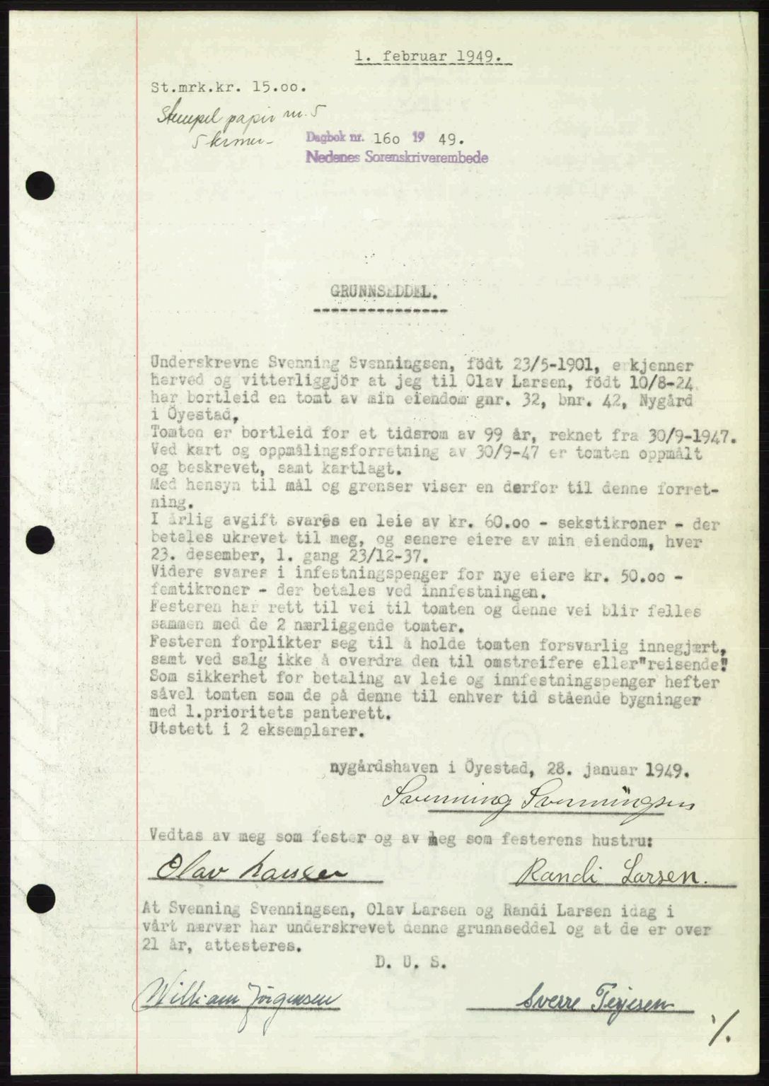Nedenes sorenskriveri, AV/SAK-1221-0006/G/Gb/Gba/L0060: Pantebok nr. A12, 1948-1949, Dagboknr: 160/1949