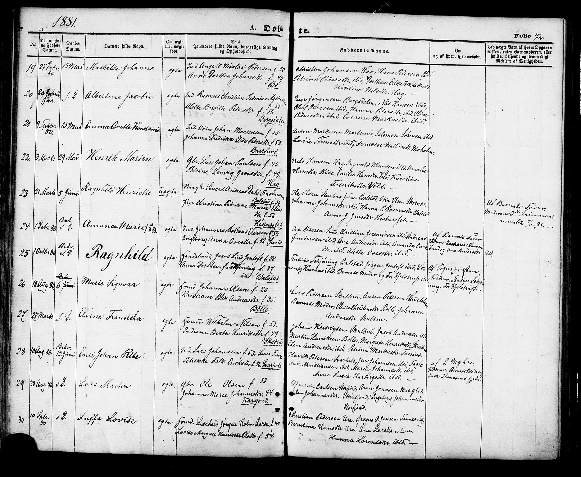 Ministerialprotokoller, klokkerbøker og fødselsregistre - Nordland, AV/SAT-A-1459/881/L1166: Klokkerbok nr. 881C03, 1876-1885, s. 72