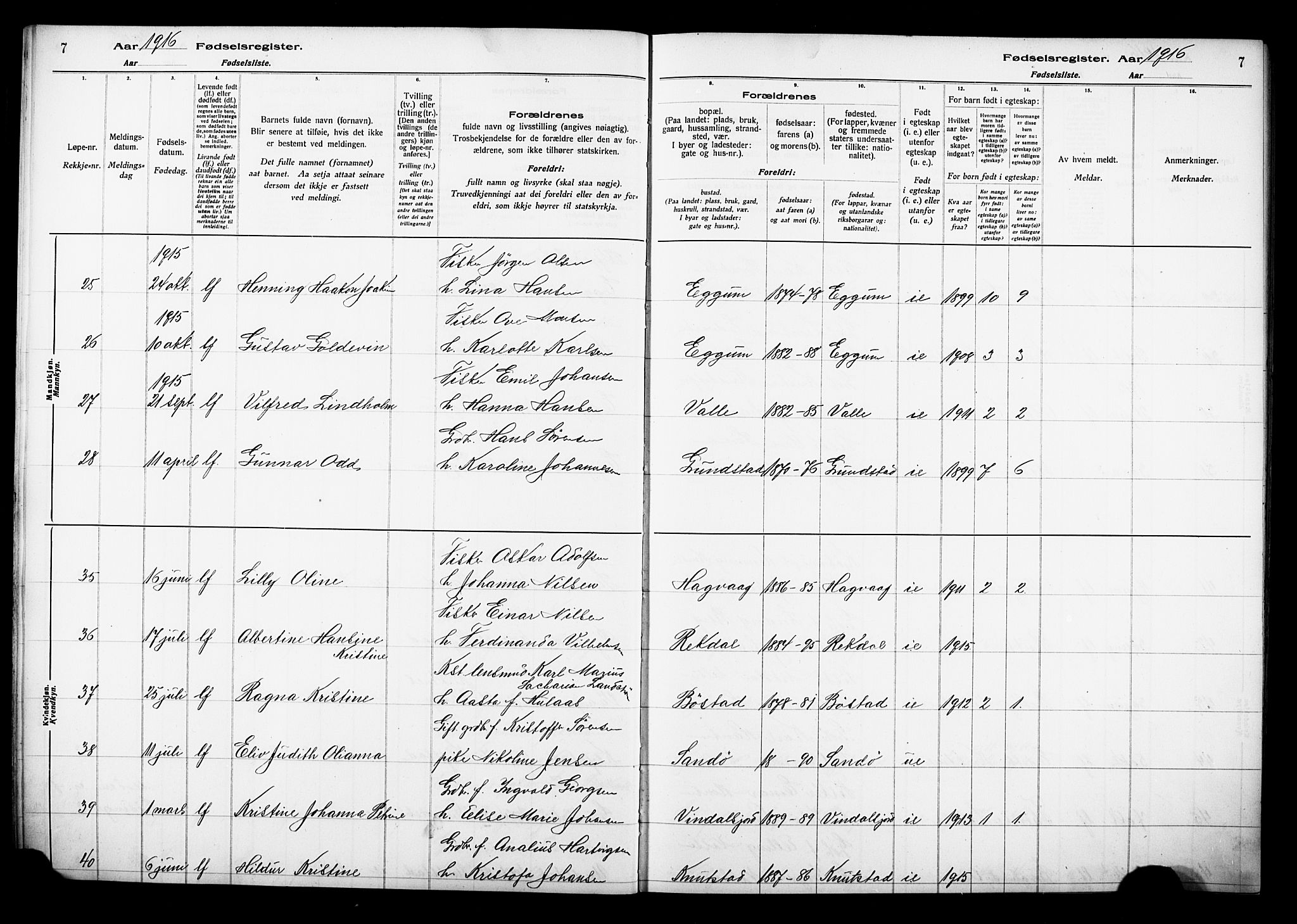 Ministerialprotokoller, klokkerbøker og fødselsregistre - Nordland, AV/SAT-A-1459/880/L1145: Fødselsregister nr. 880.II.4.1, 1916-1929, s. 7