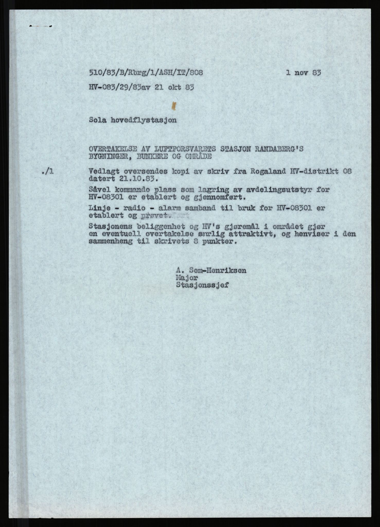 Forsvaret, Luftforsvarets stasjon Randaberg, RA/RAFA-2928/D/Da/L0013/0003: -- / kl 808 Forvaltnin g av bygn inger (gradert), 1953-1983