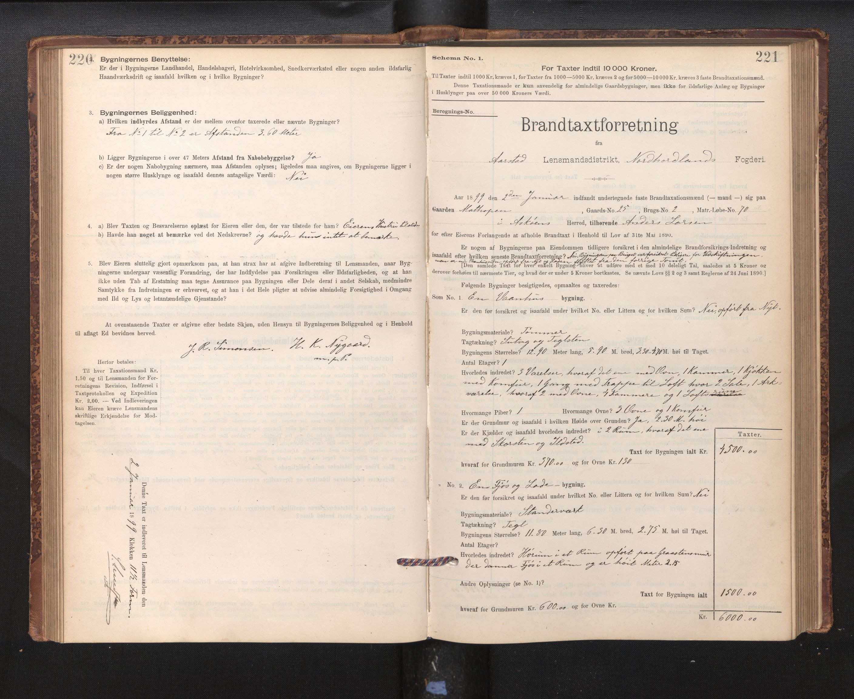 Lensmannen i Årstad, SAB/A-36201/0012/L0011: Branntakstprotokoll,skjematakst, 1895-1901, s. 220-221