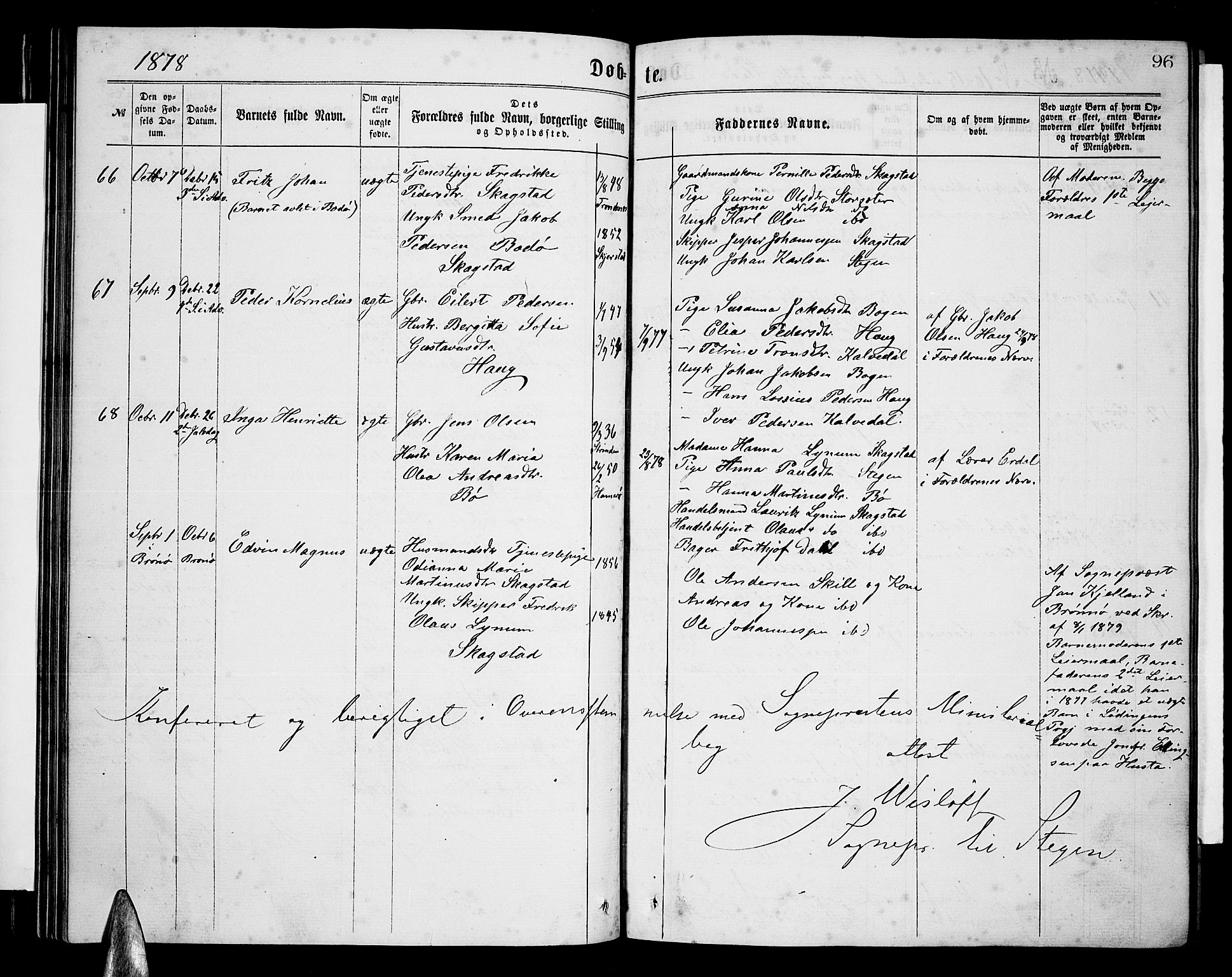 Ministerialprotokoller, klokkerbøker og fødselsregistre - Nordland, AV/SAT-A-1459/855/L0815: Klokkerbok nr. 855C04, 1865-1878, s. 96