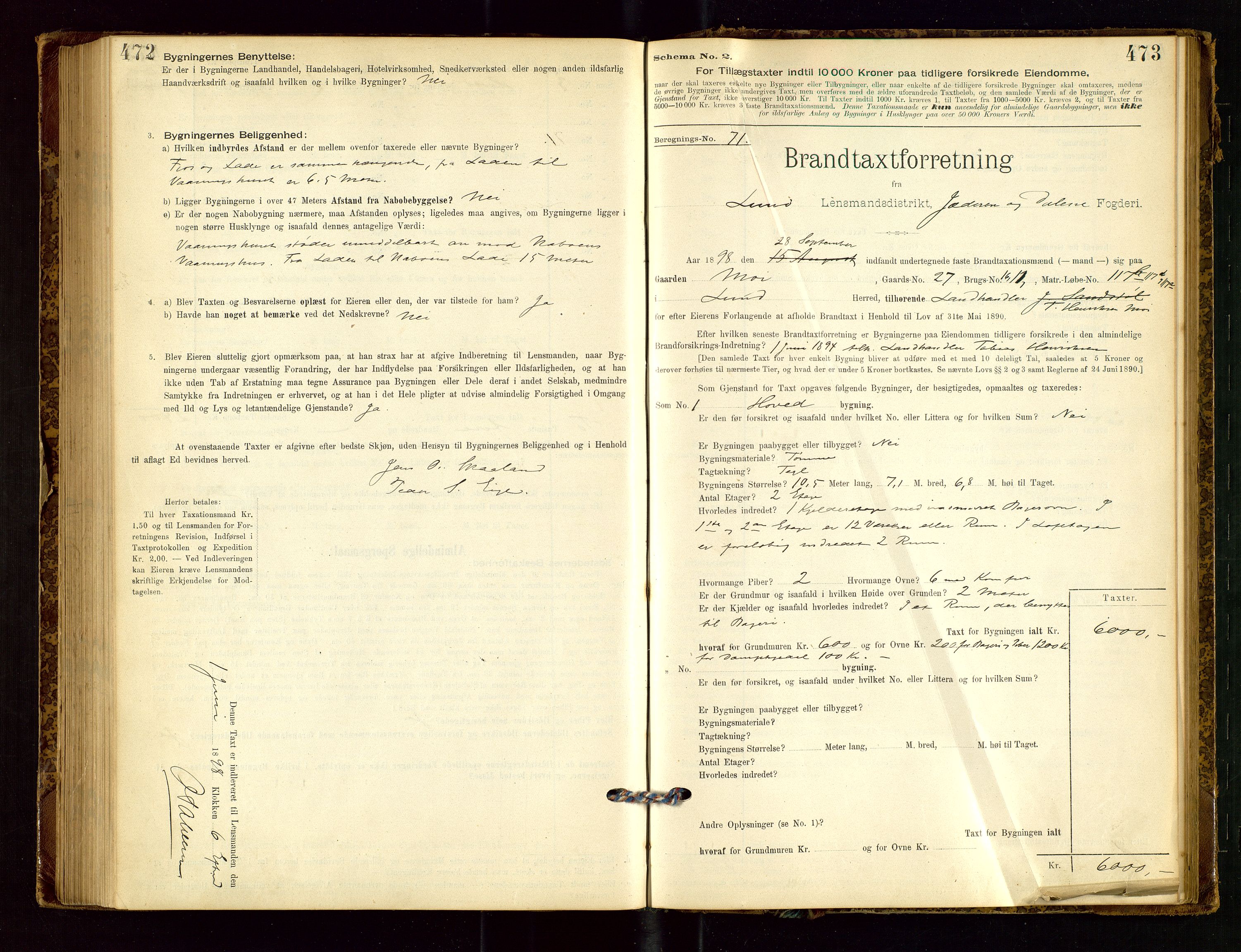 Lund lensmannskontor, AV/SAST-A-100303/Gob/L0001: "Brandtakstprotokol", 1894-1907, s. 472-473