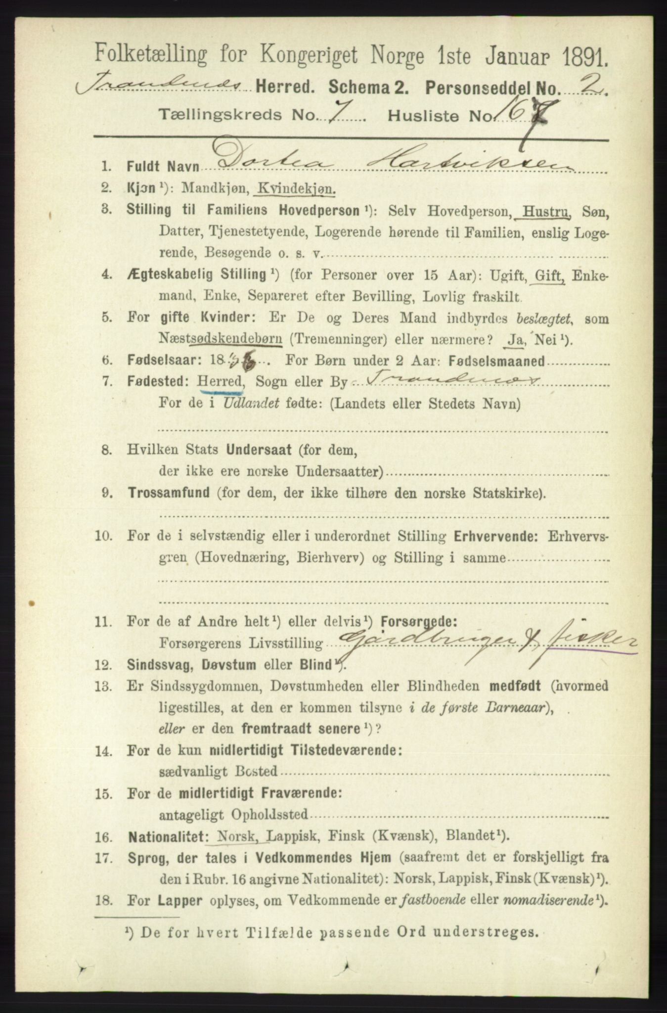RA, Folketelling 1891 for 1914 Trondenes herred, 1891, s. 5580