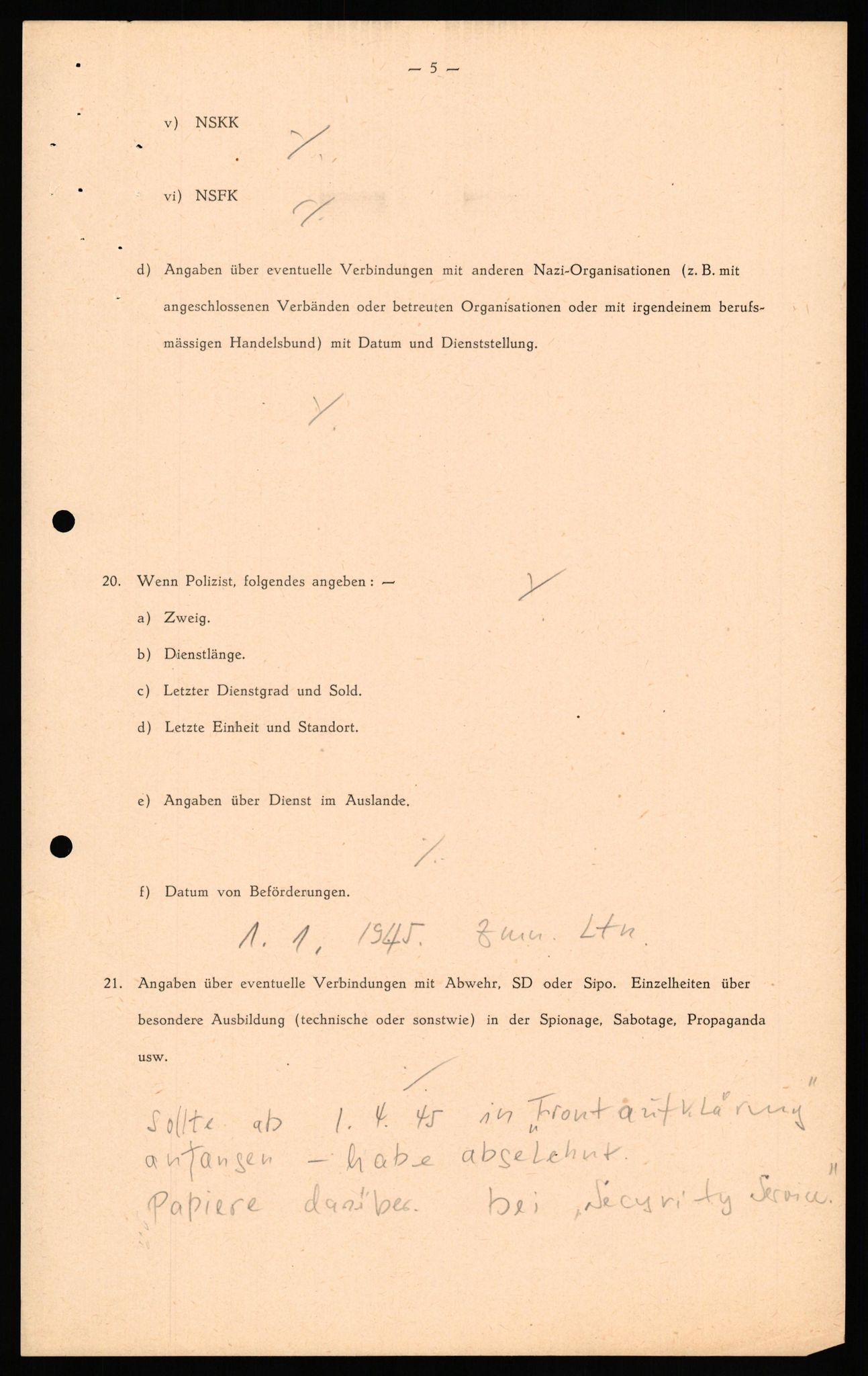 Forsvaret, Forsvarets overkommando II, AV/RA-RAFA-3915/D/Db/L0037: CI Questionaires. Tyske okkupasjonsstyrker i Norge. Tyskere., 1945-1946, s. 308